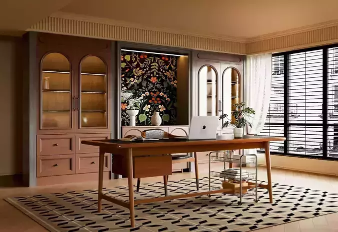 Modern Home Office with Wooden Cabinets 66
