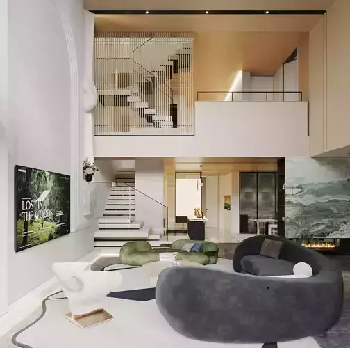 Modern Minimalist Double-Height Living Room 64