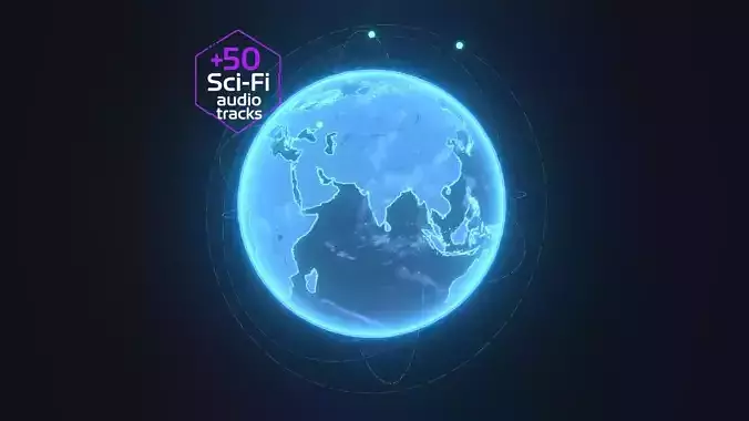 Animated Hologram Planet Earth With 50 Sci-Fi Music Tracks Low-poly 3D model
