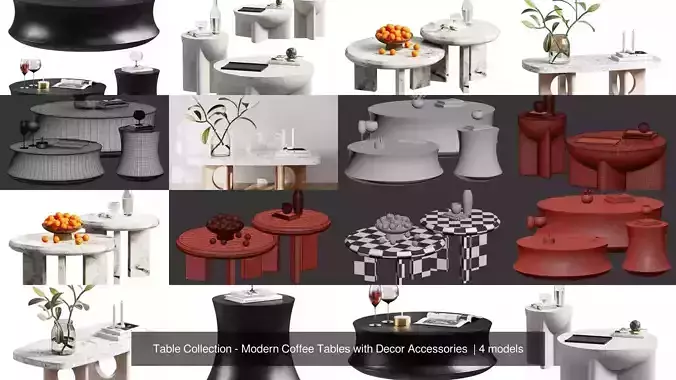 Table Collection - Modern Coffee Tables with Decor Accessories 