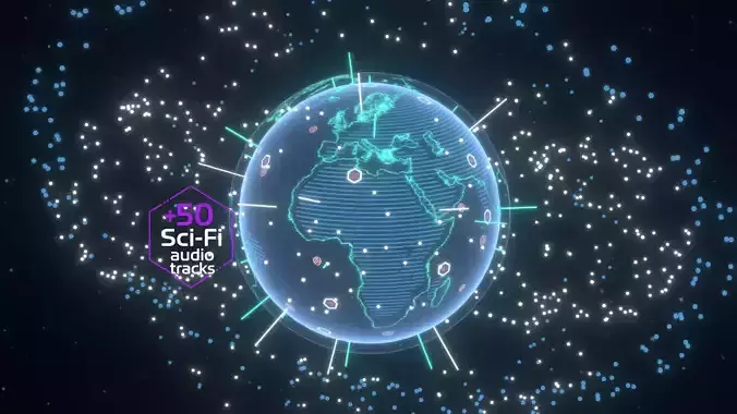 Animated Hologram Planet Earth No 3 With 50 Sci-Fi Music Tracks Low-poly 3D model