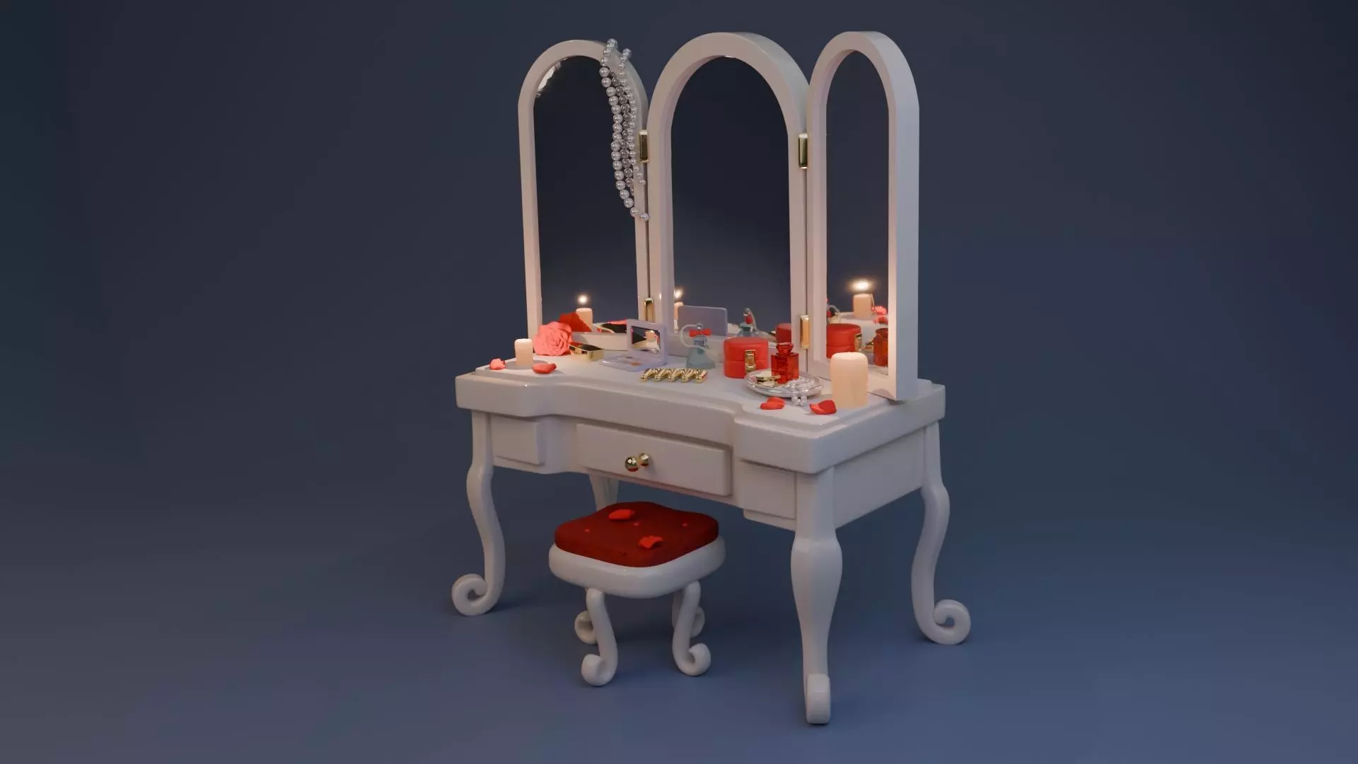 Elegant Art Deco Vanity Set Low-poly 3D model_0