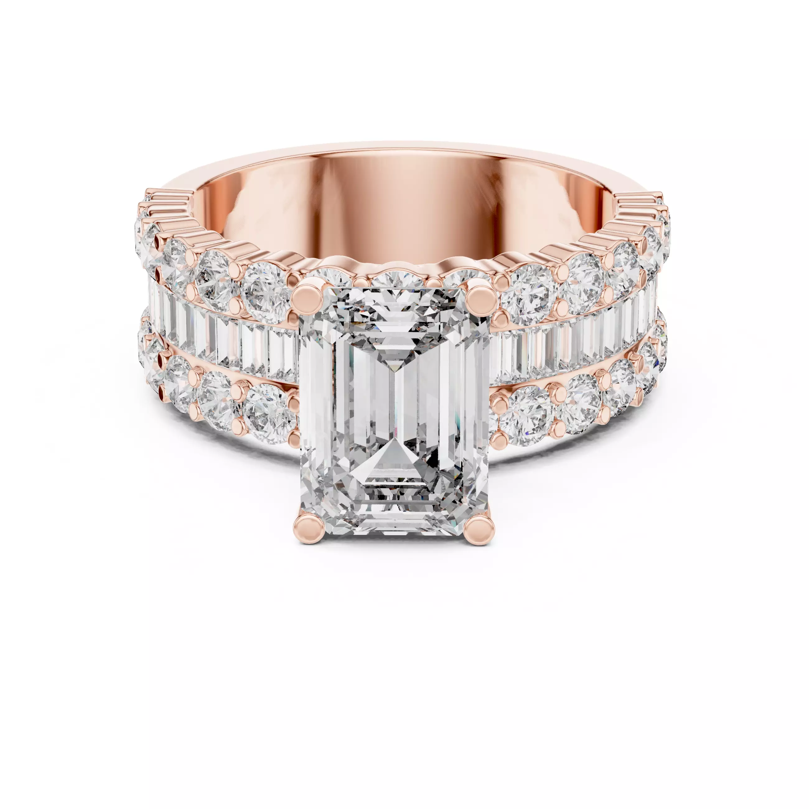 Emerald and Baguette Cut Diamond Wedding Ring 3DM STL Video 3D print model