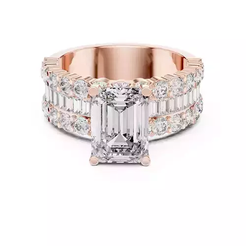 Emerald and Baguette Cut Diamond Wedding Ring 3DM STL Video