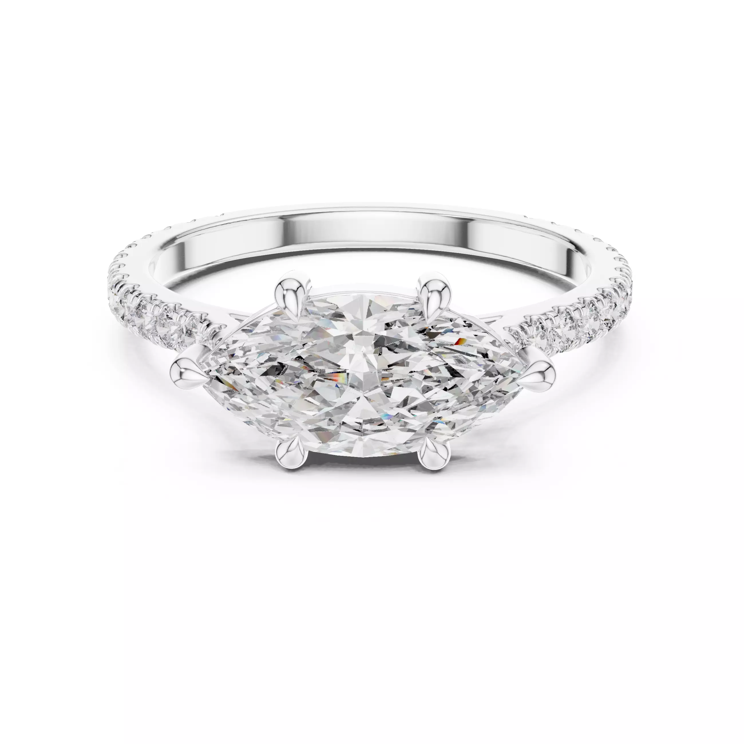 East West Marquise Cut Engagement Wedding Ring 3DM STL Video 3D print model_2