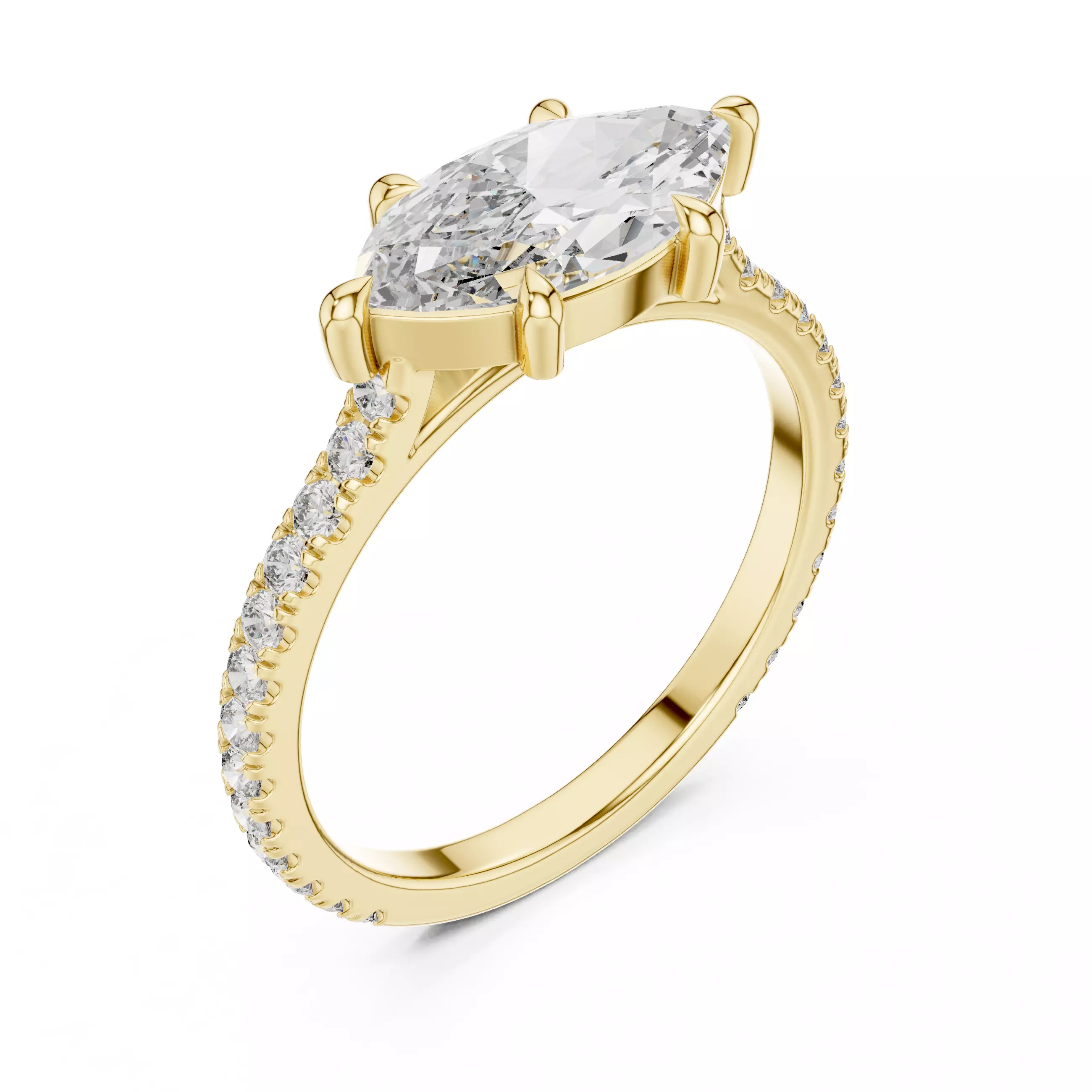 East West Marquise Cut Engagement Wedding Ring 3DM STL Video 3D print model_7