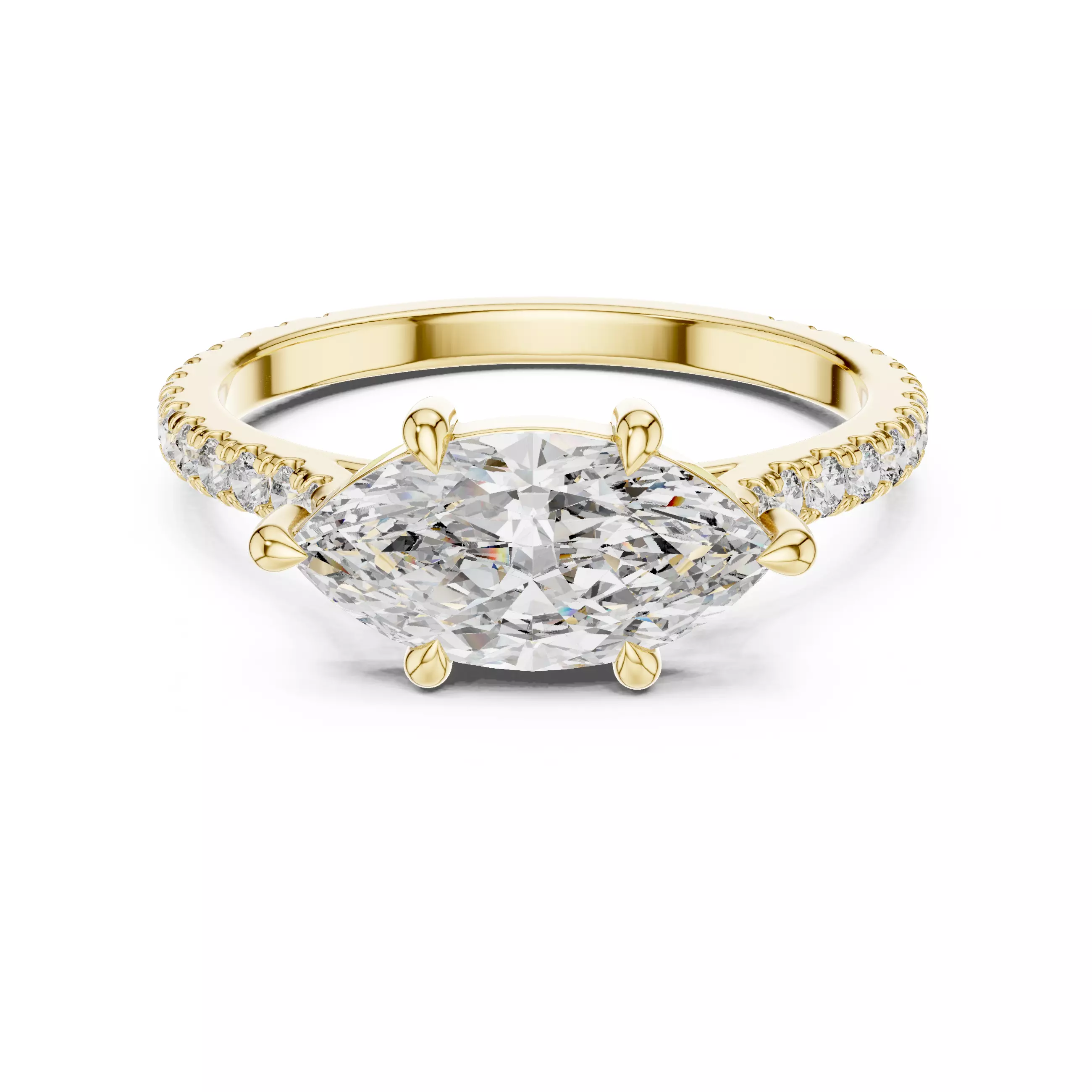 East West Marquise Cut Engagement Wedding Ring 3DM STL Video 3D print model_1