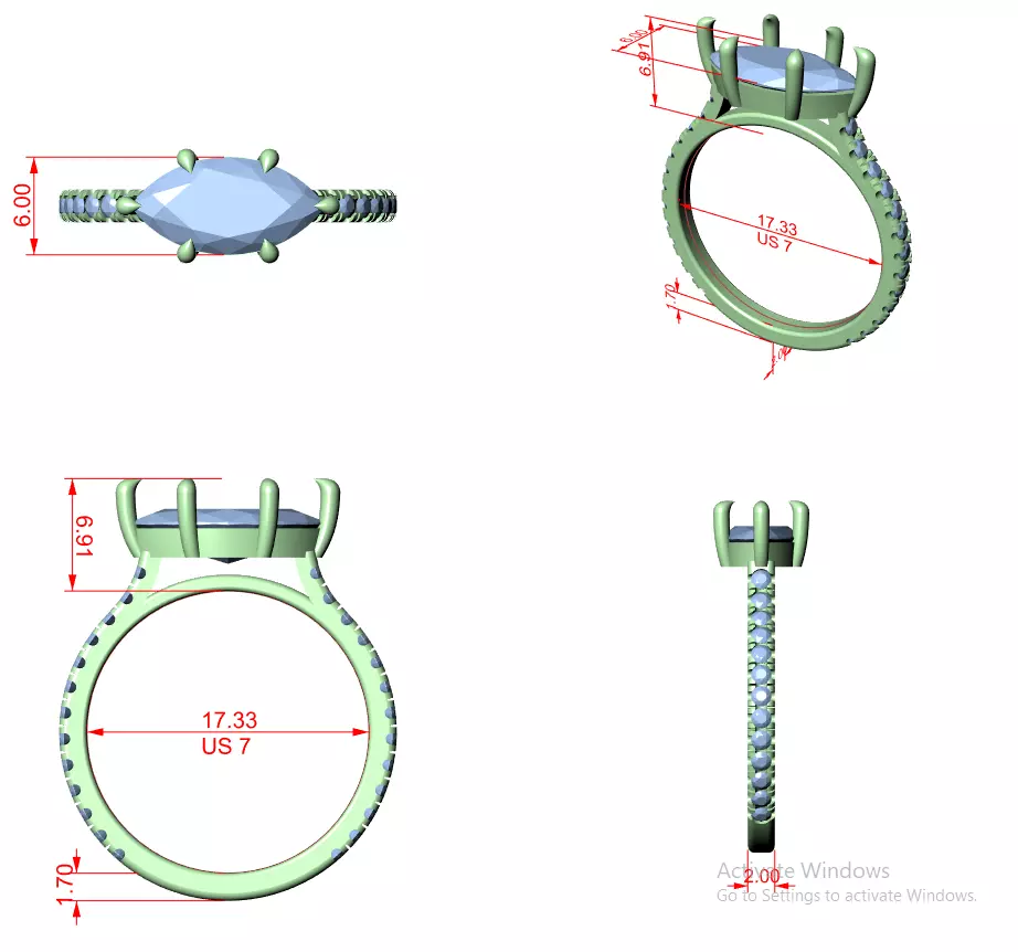 East West Marquise Cut Engagement Wedding Ring 3DM STL Video 3D print model_12
