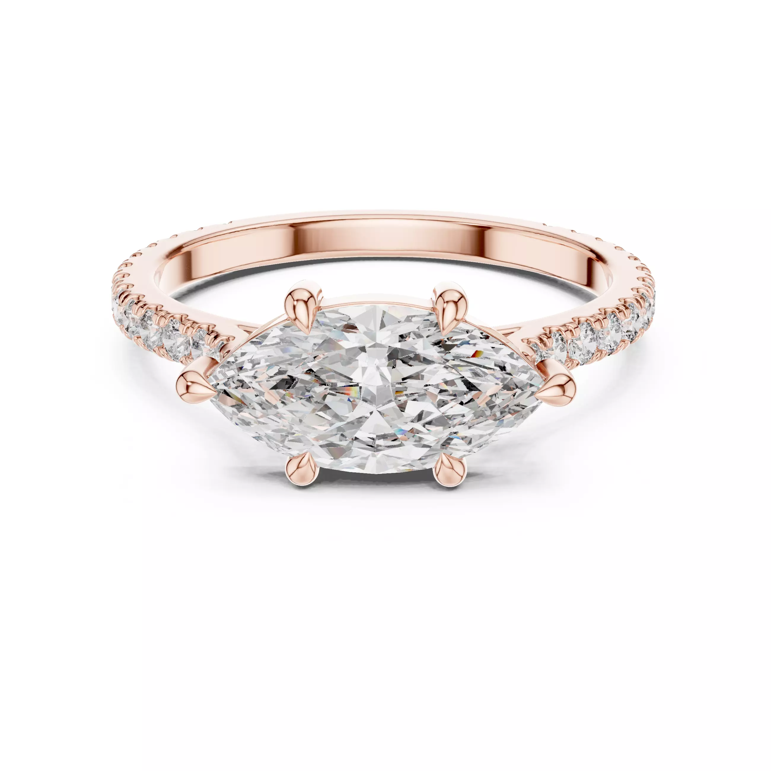 East West Marquise Cut Engagement Wedding Ring 3DM STL Video 3D print model_0