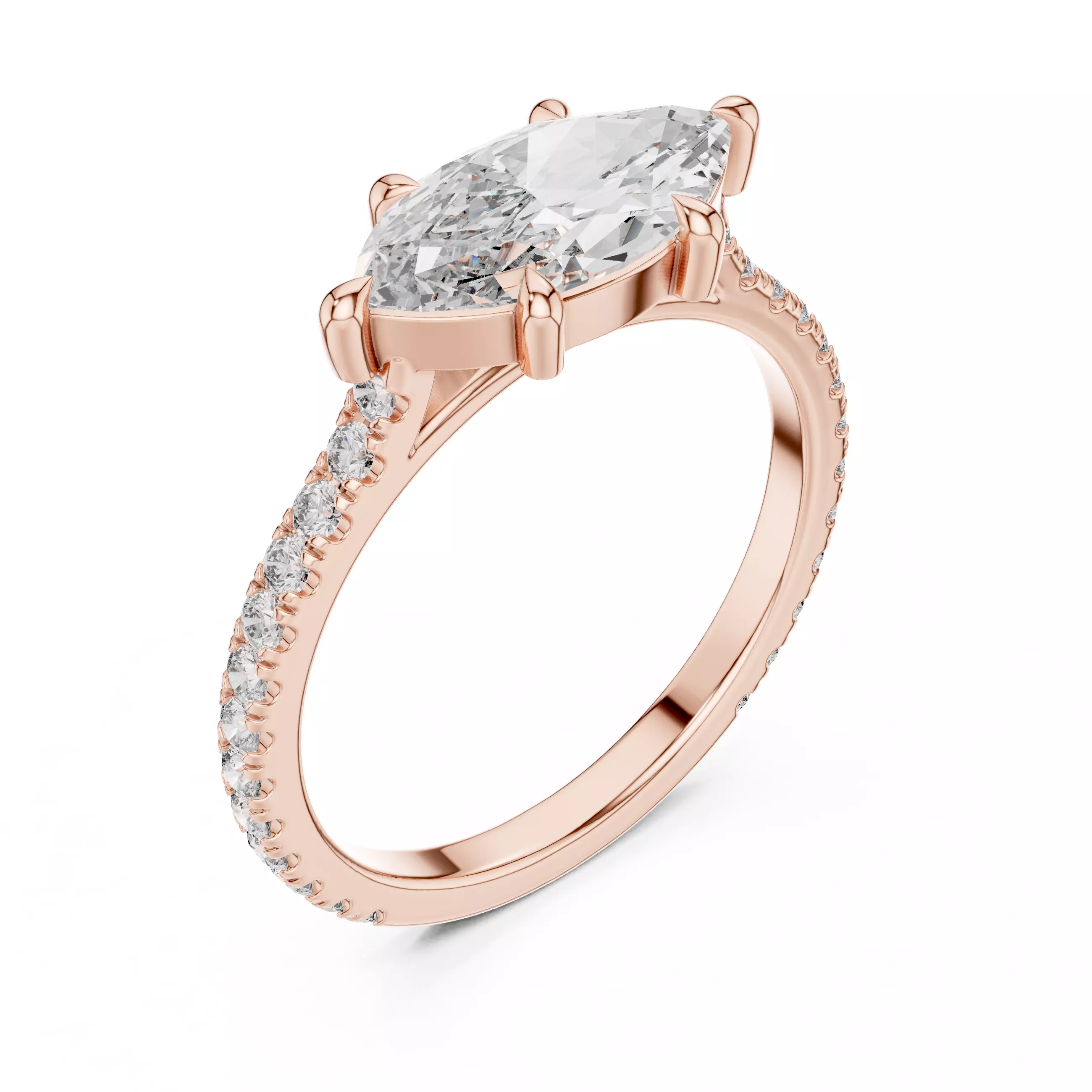 East West Marquise Cut Engagement Wedding Ring 3DM STL Video 3D print model_4