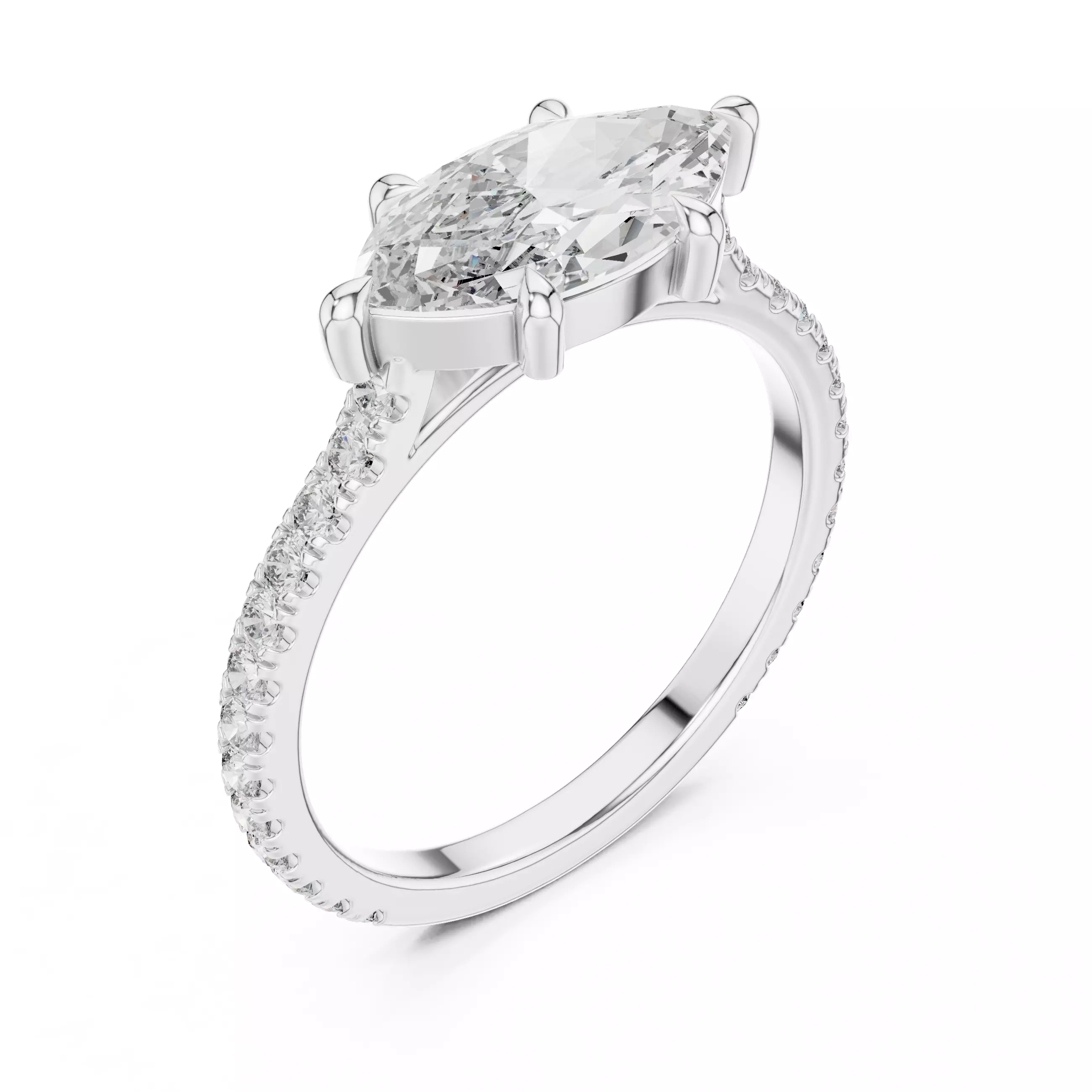 East West Marquise Cut Engagement Wedding Ring 3DM STL Video 3D print model_10