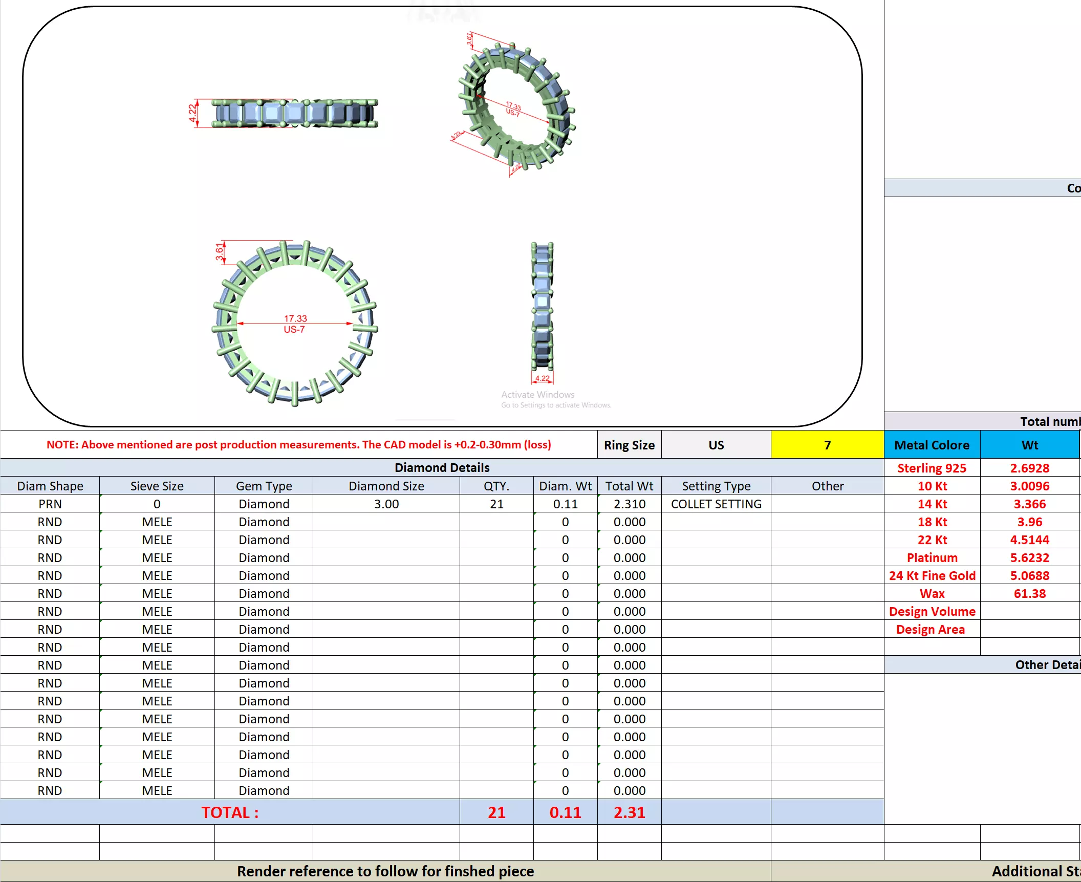 3mm Princess Cut  Full Eternity Wedding Band 3DM STL Video 3D print model_13