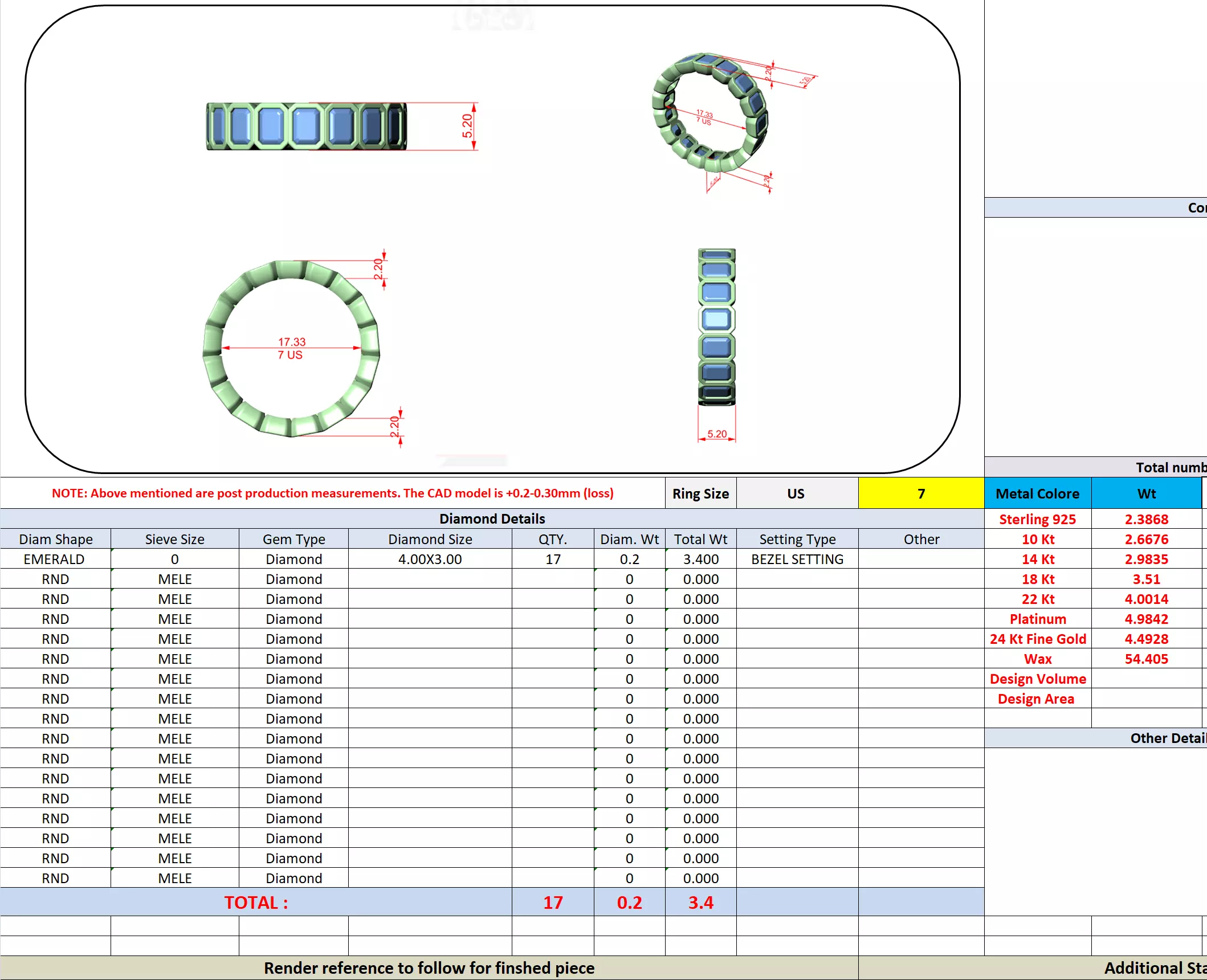 4x3mm Bezel Set Emerald Cut Full Eternity Wedding Band FileVideo 3D print model_13