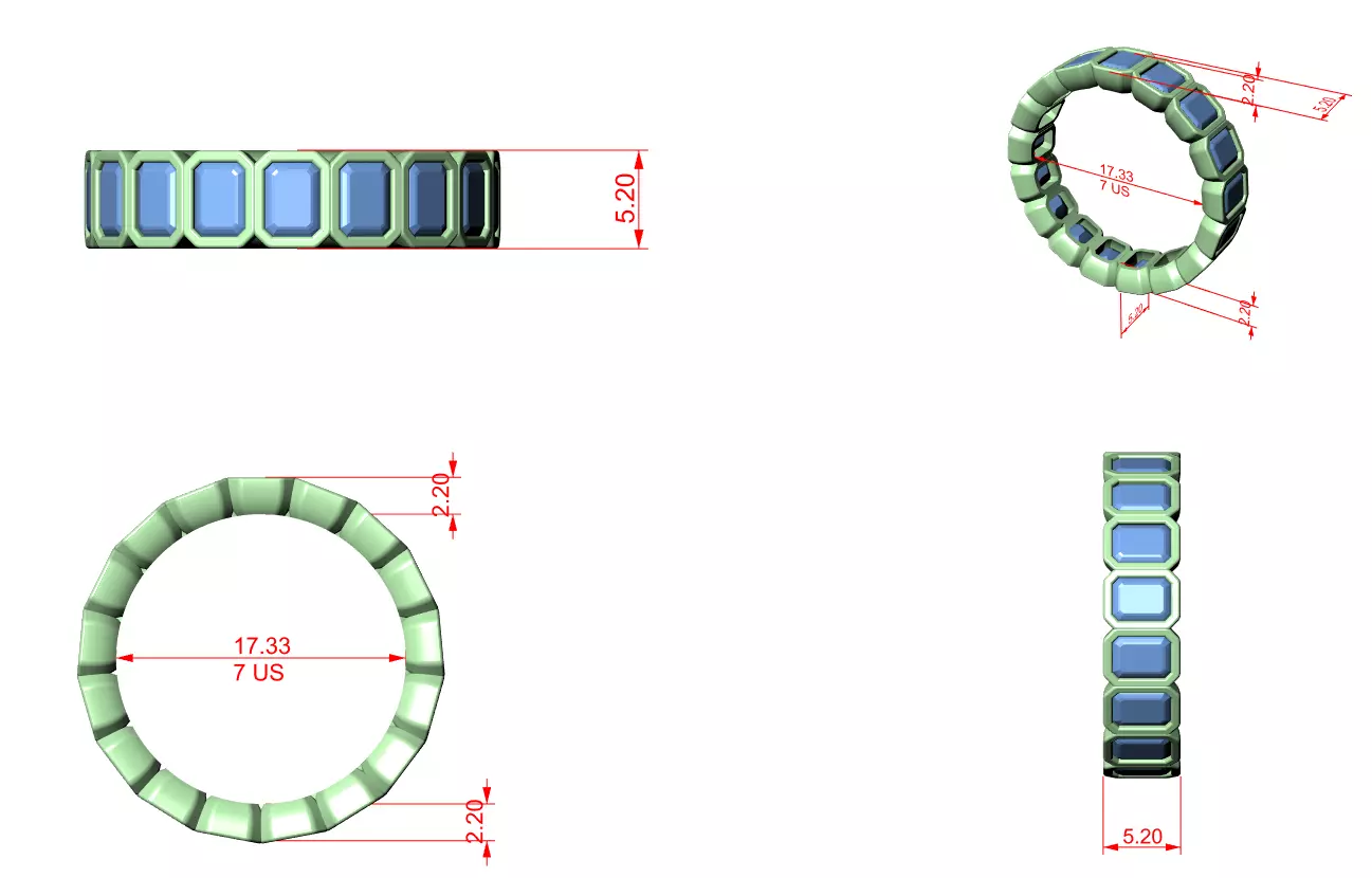 4x3mm Bezel Set Emerald Cut Full Eternity Wedding Band FileVideo 3D print model_12