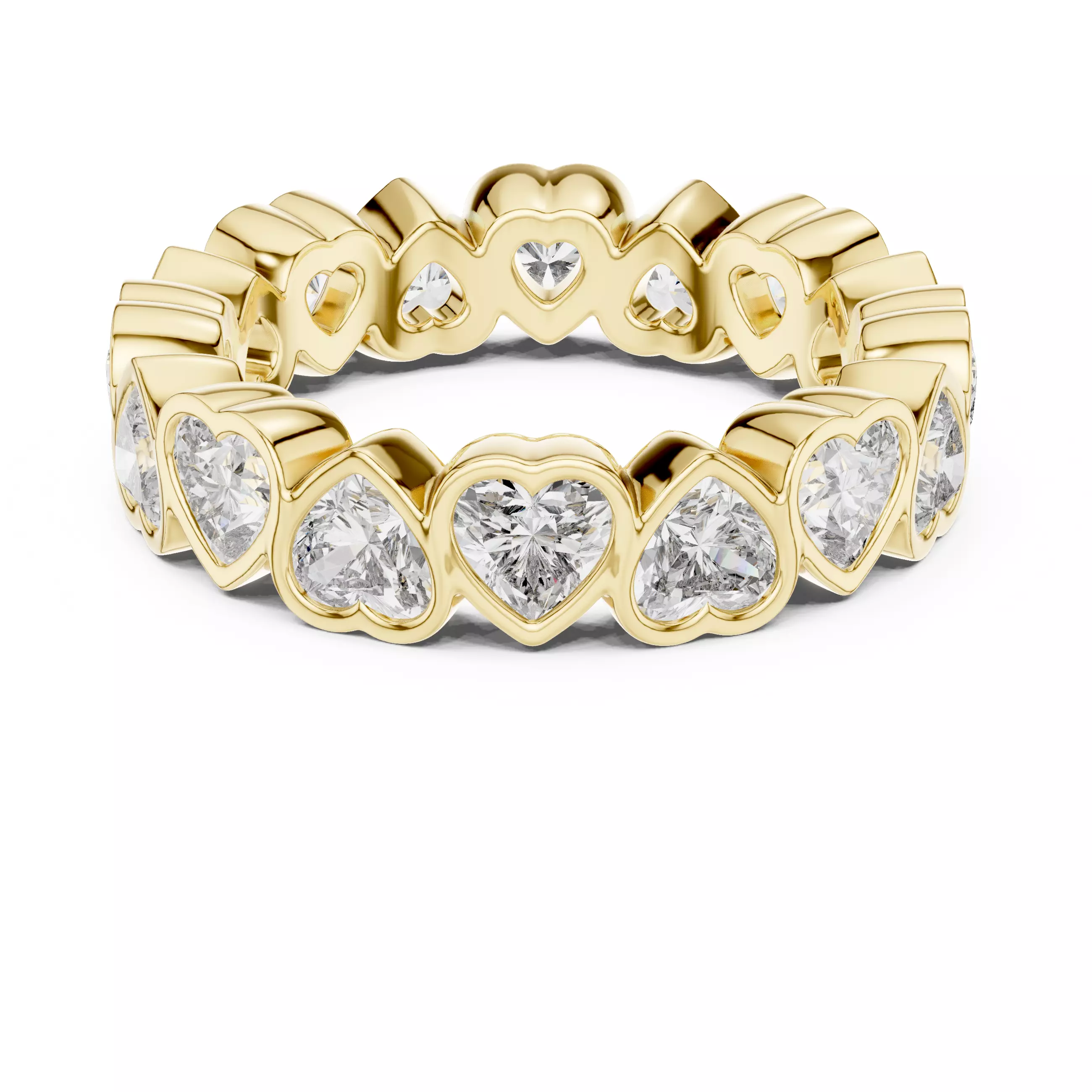 Bezel Set 4mm Heart Cut Diamond Wedding Band 3DM STL Video 3D print model_12