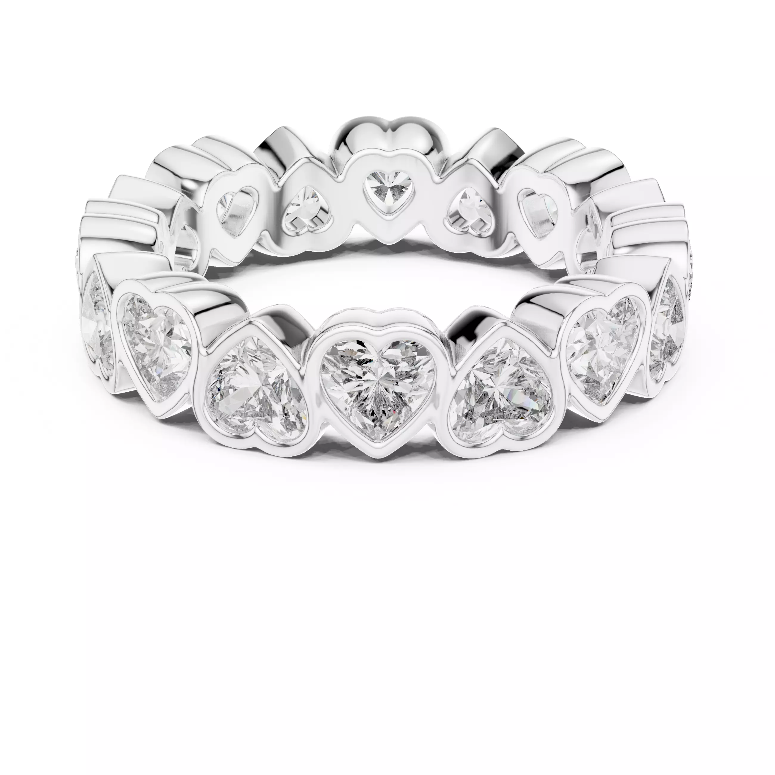 Bezel Set 4mm Heart Cut Diamond Wedding Band 3DM STL Video 3D print model_16