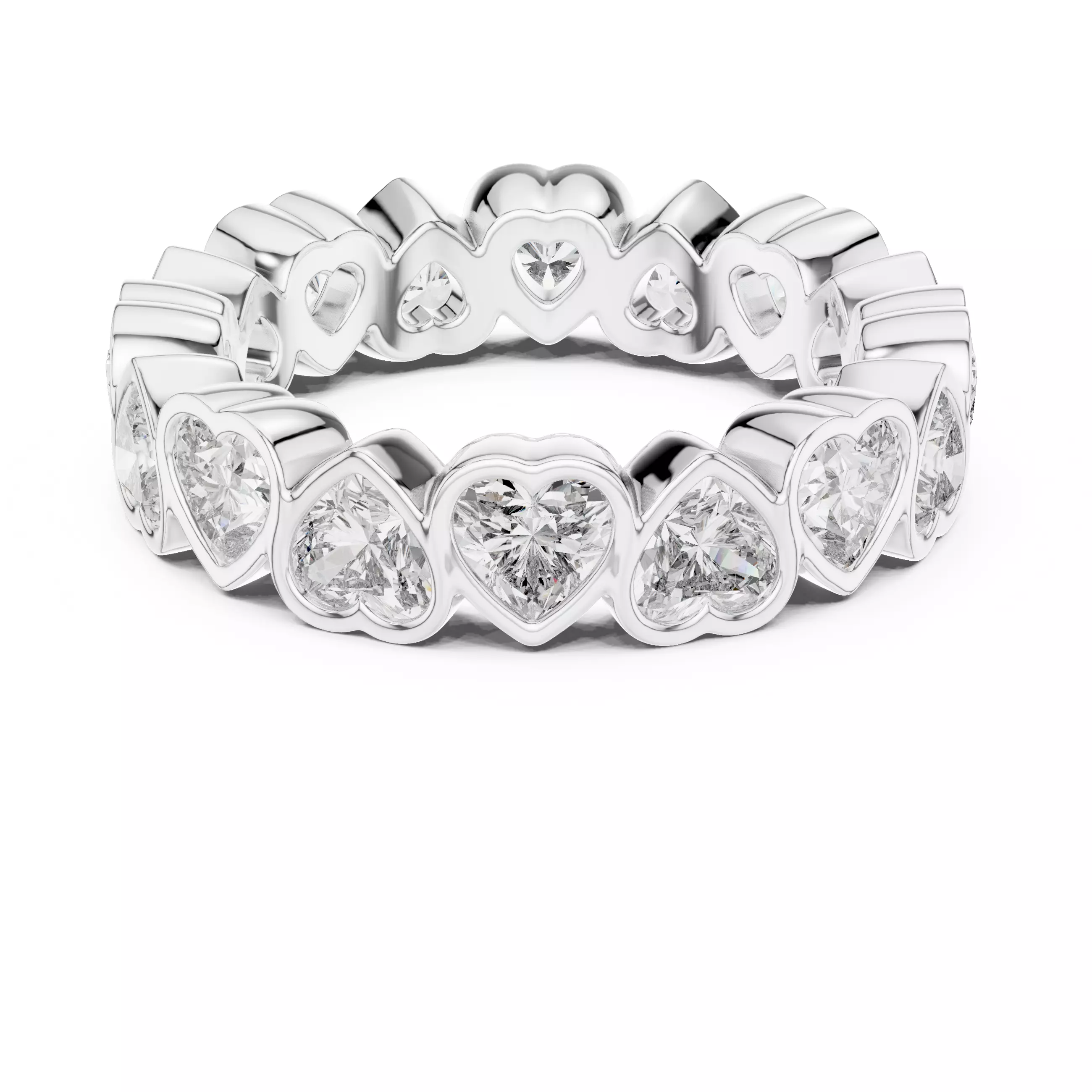 Bezel Set 4mm Heart Cut Diamond Wedding Band 3DM STL Video 3D print model_17