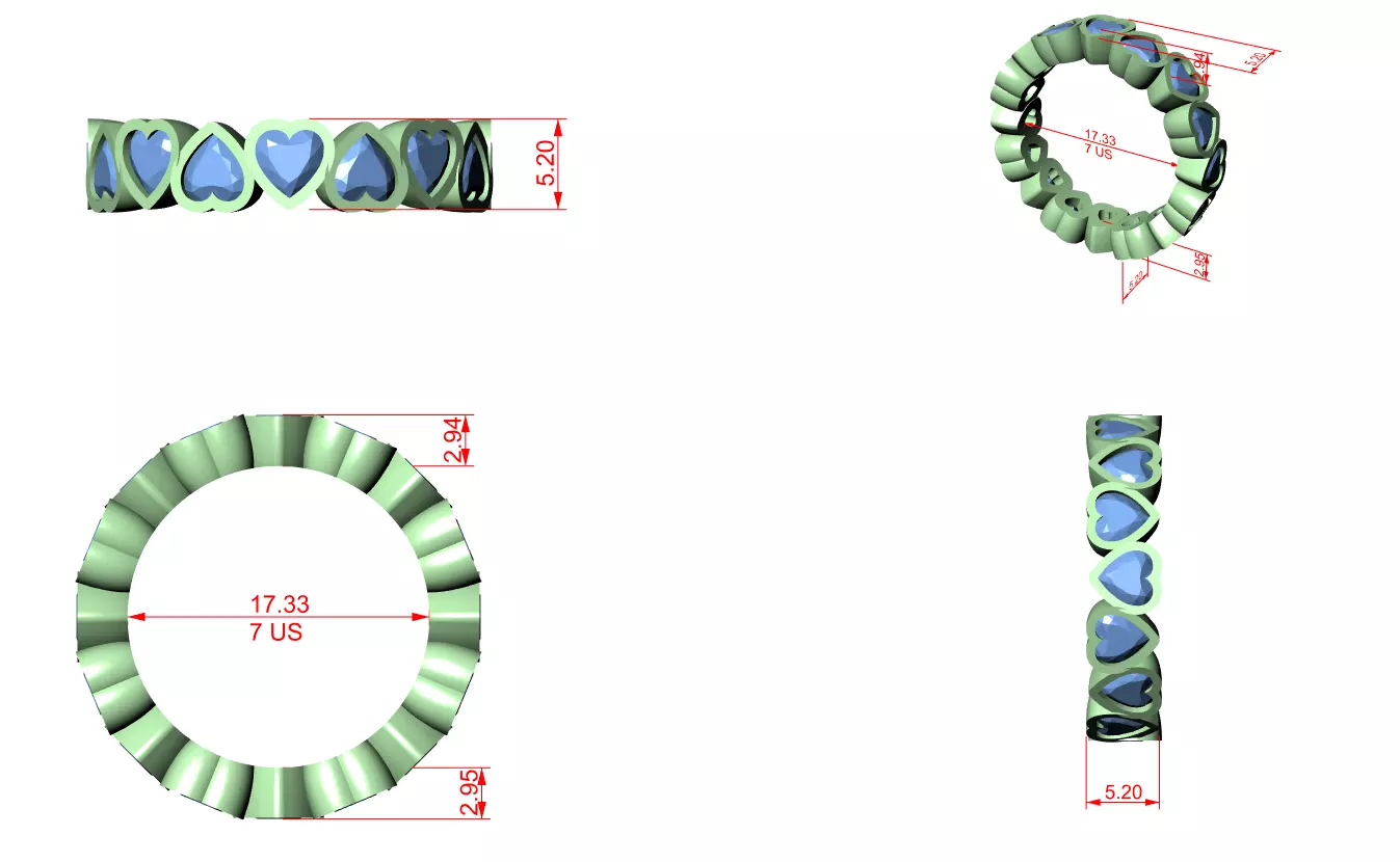 Bezel Set 4mm Heart Cut Diamond Wedding Band 3DM STL Video 3D print model_18