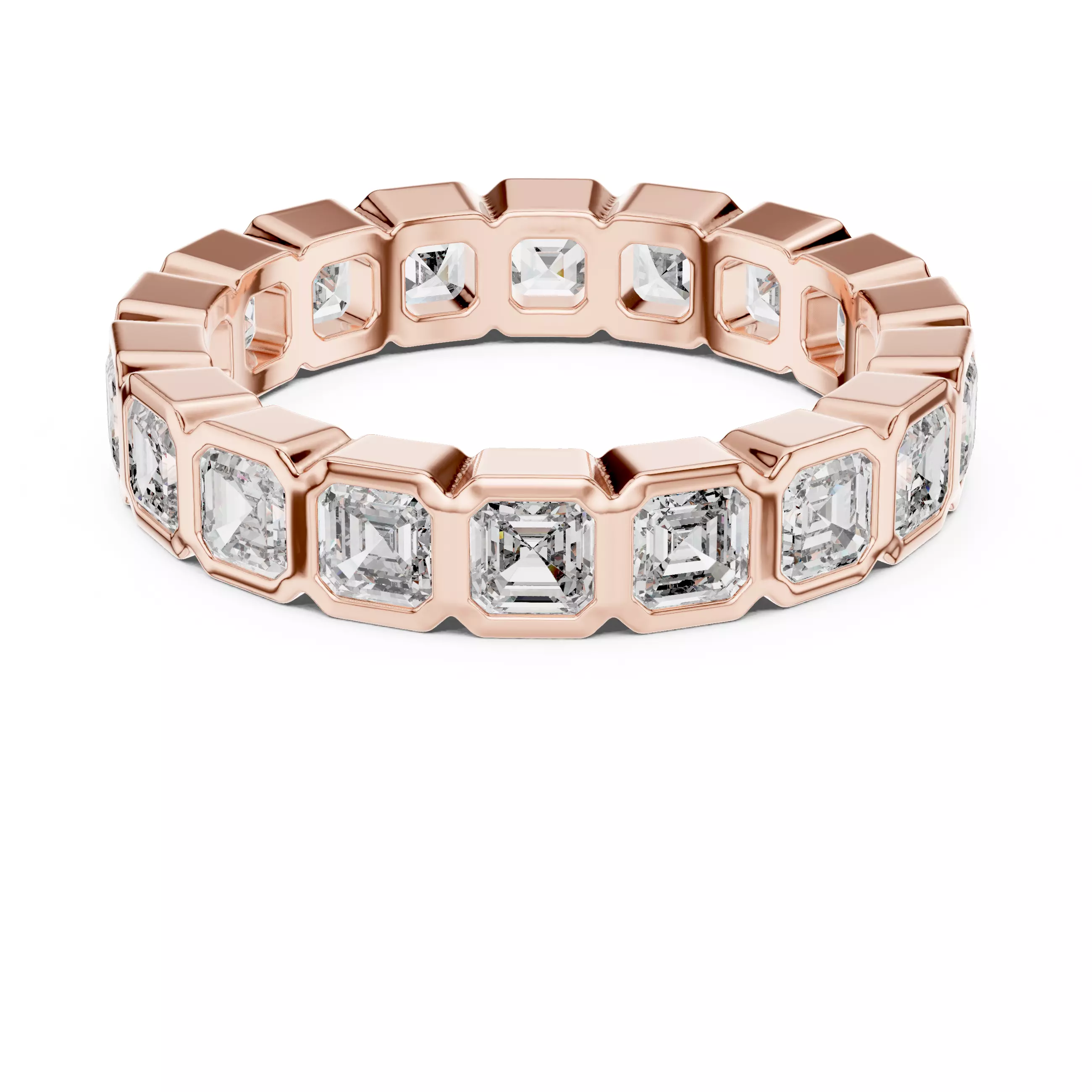 3mm Asscher Cut Bezel Set Full Eternity Wedding Band File Video 3D print model_5