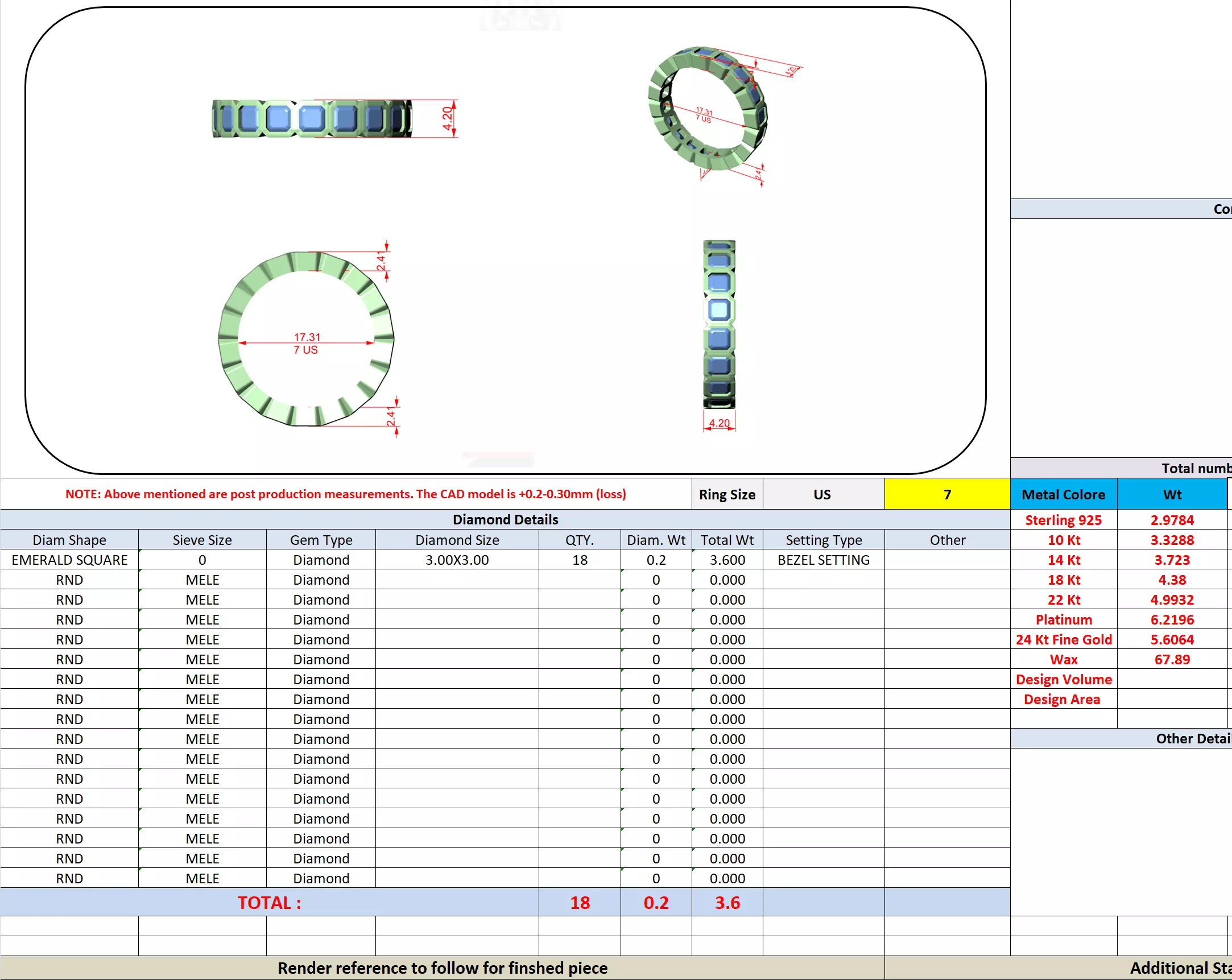 3mm Asscher Cut Bezel Set Full Eternity Wedding Band File Video 3D print model_13