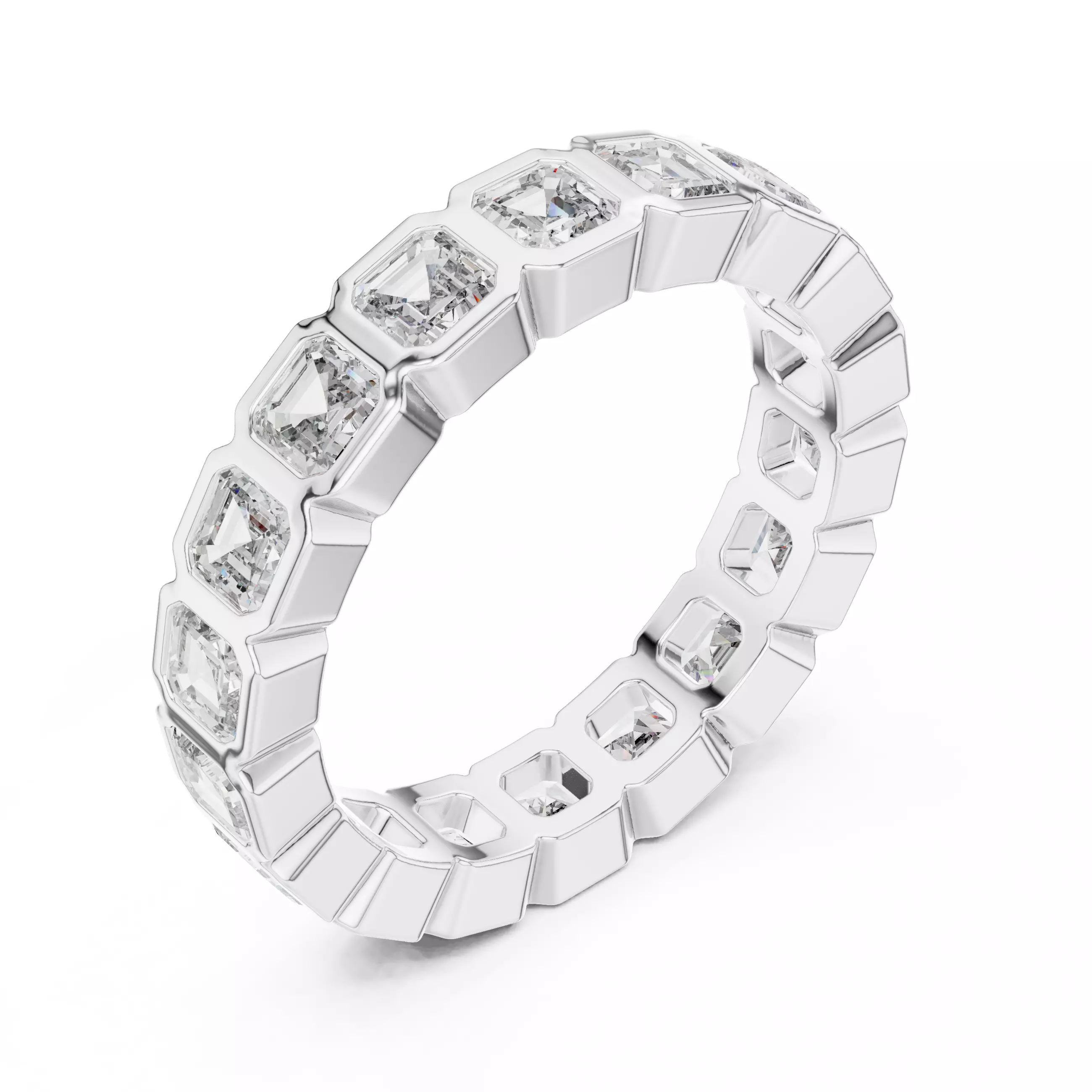 3mm Asscher Cut Bezel Set Full Eternity Wedding Band File Video 3D print model_10