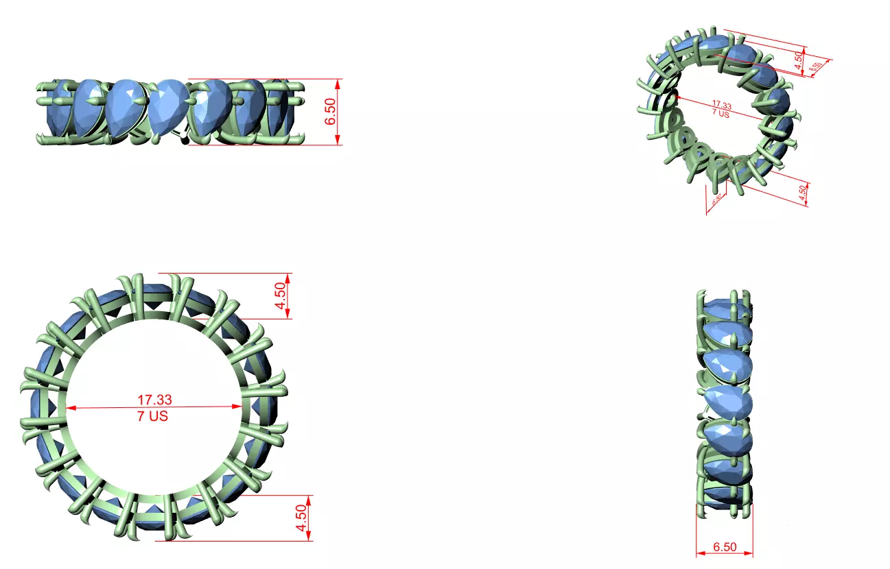 6x4mm Pear Cut Full Eternity Stacking Wedding Band 3DM STL Video 3D print model_12