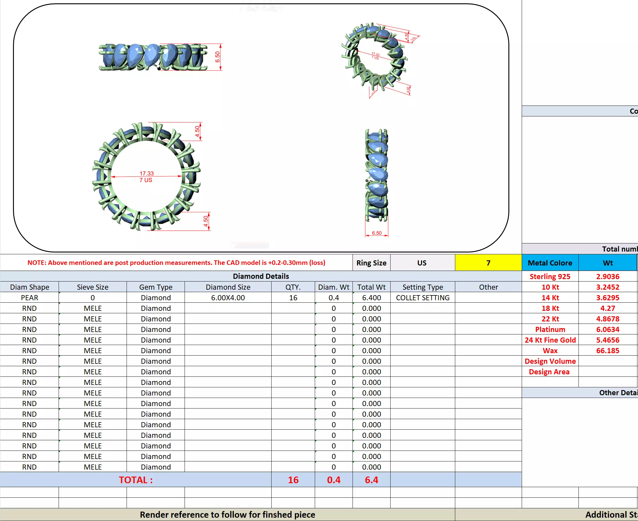 6x4mm Pear Cut Full Eternity Stacking Wedding Band 3DM STL Video 3D print model_13