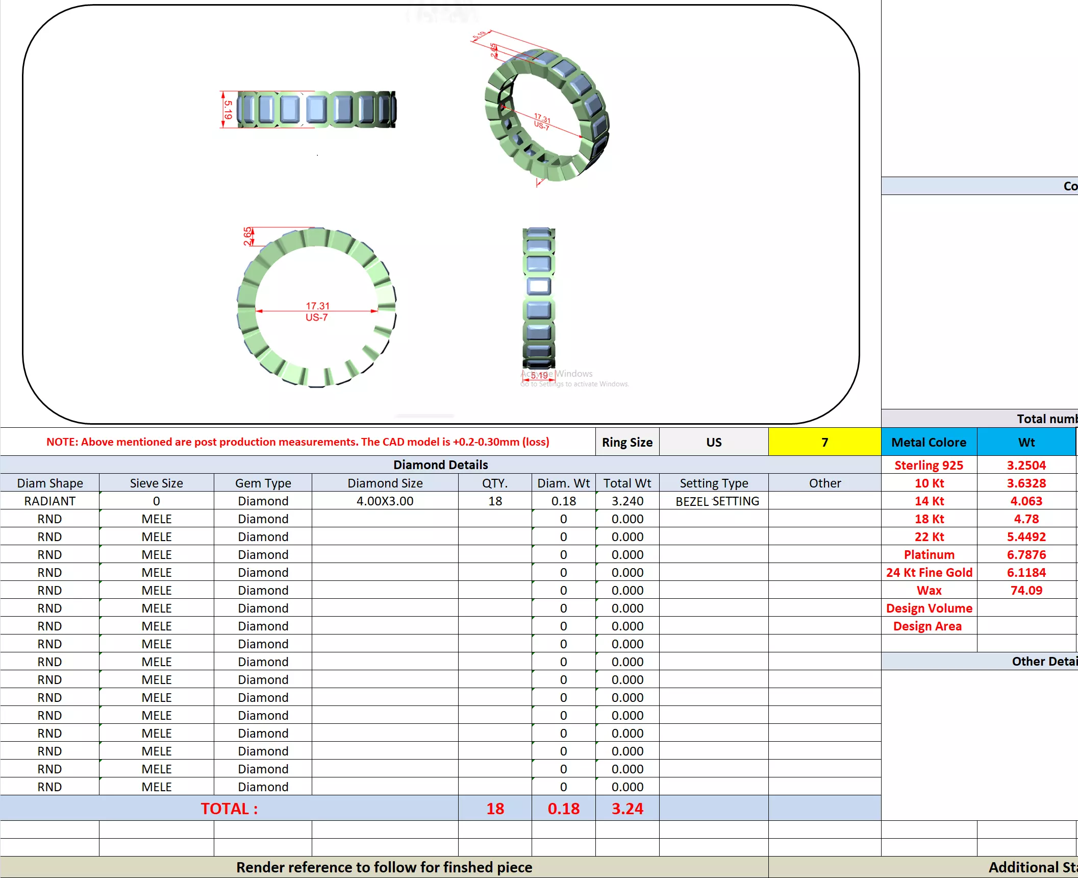Bezel Set 4x3mm Radiant Full Eternity Wedding Band 3DM STL Video 3D print model_13