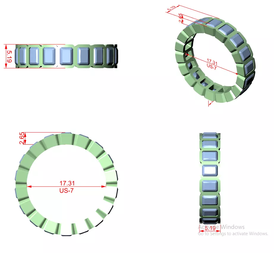 Bezel Set 4x3mm Radiant Full Eternity Wedding Band 3DM STL Video 3D print model_12