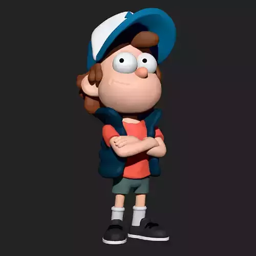 Dipper cartoon character wearing cap and hat 3D print model