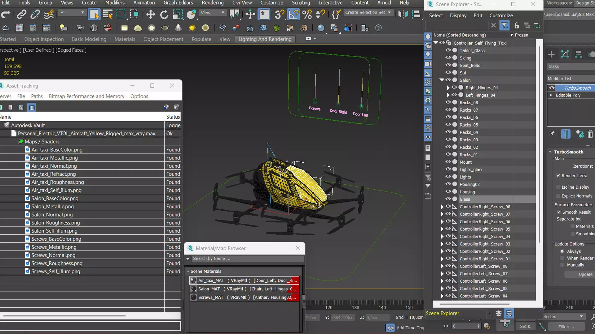 Personal Electric VTOL Aircraft Yellow Rigged 3D model_18
