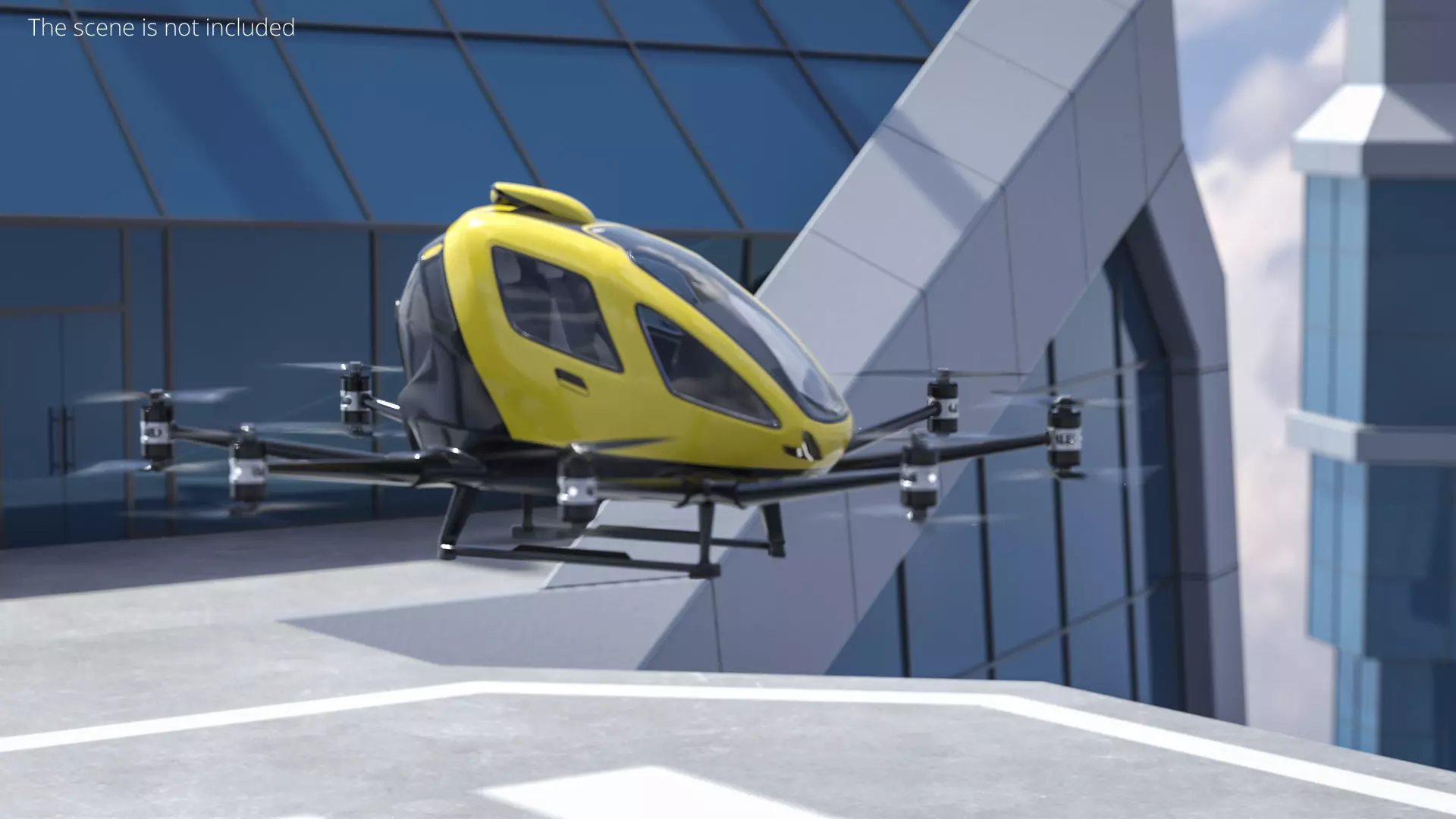 Personal Electric VTOL Aircraft Yellow Rigged 3D model_1