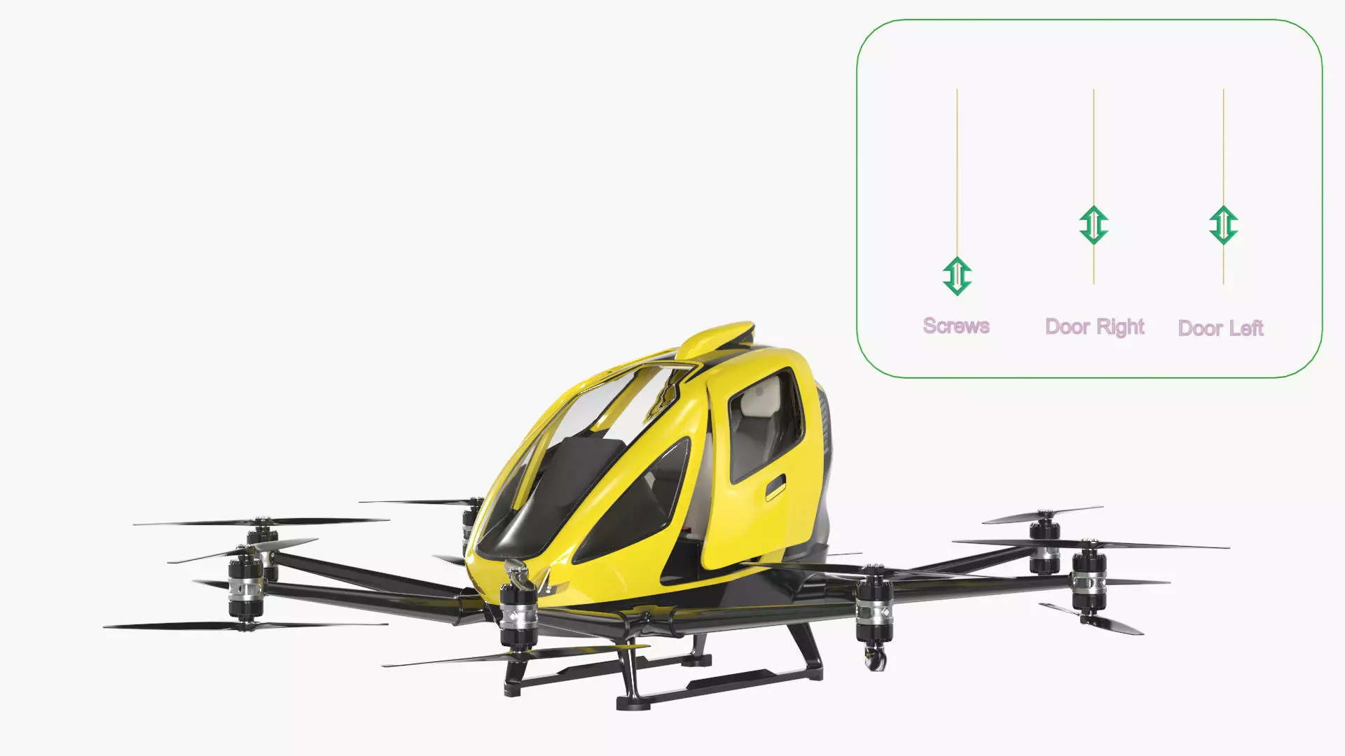 Personal Electric VTOL Aircraft Yellow Rigged 3D model_3