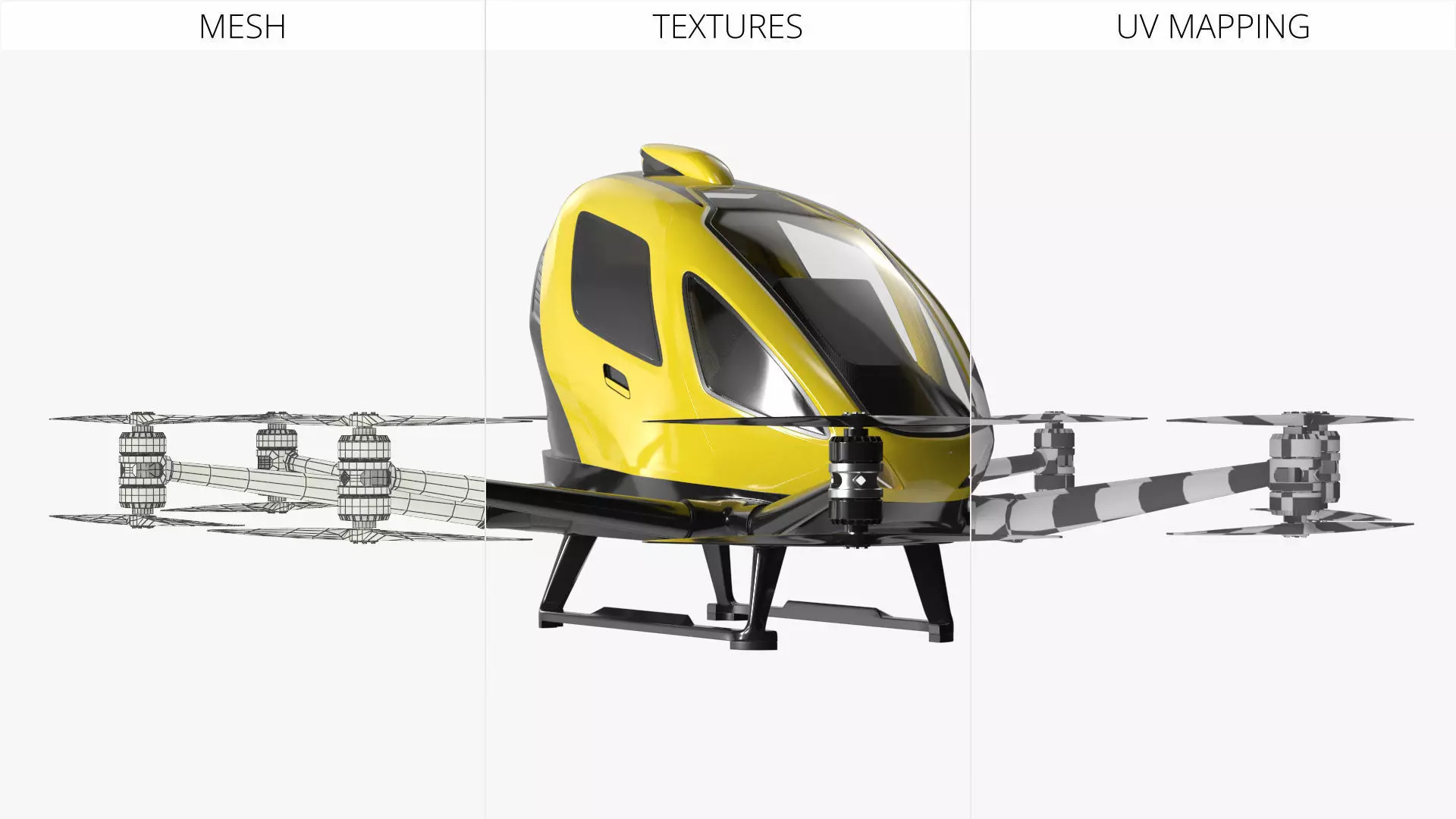 Personal Electric VTOL Aircraft Yellow Rigged 3D model_11