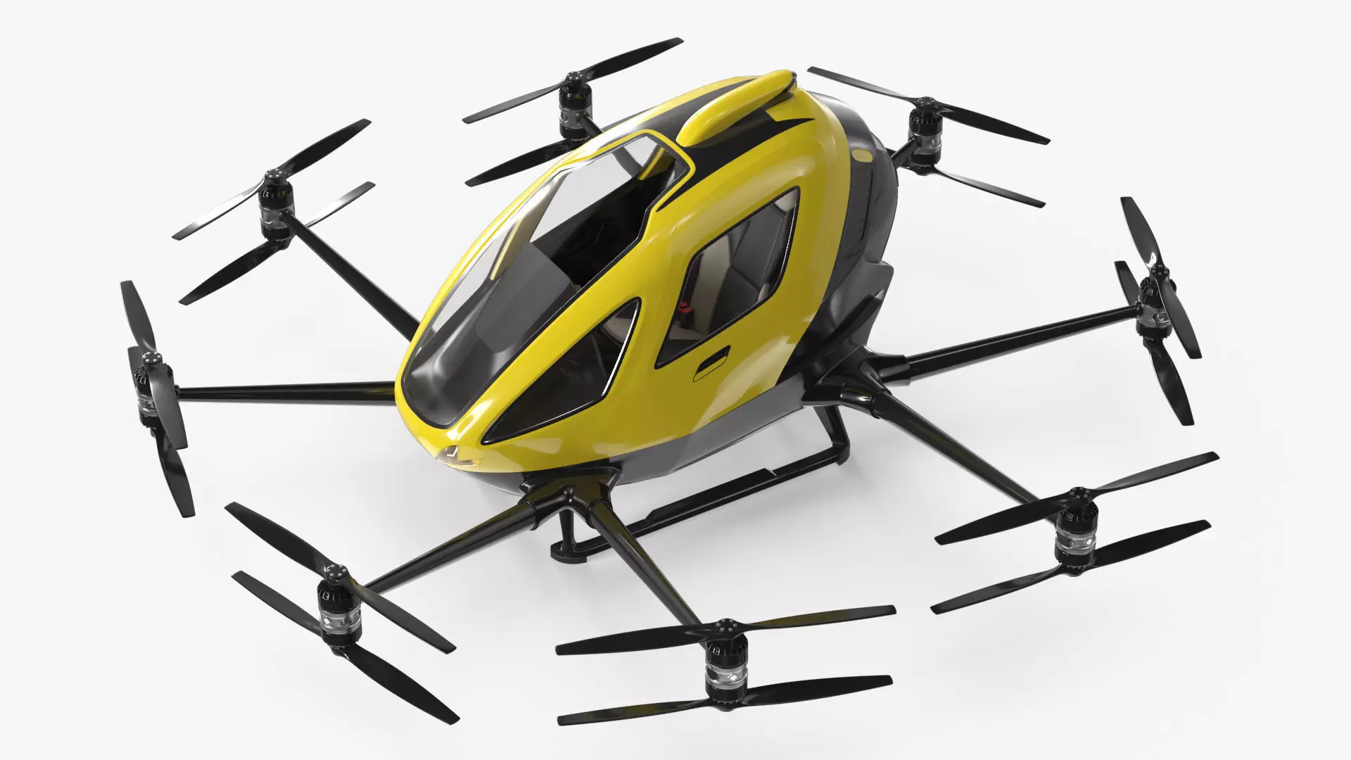 Personal Electric VTOL Aircraft Yellow Rigged 3D model_6