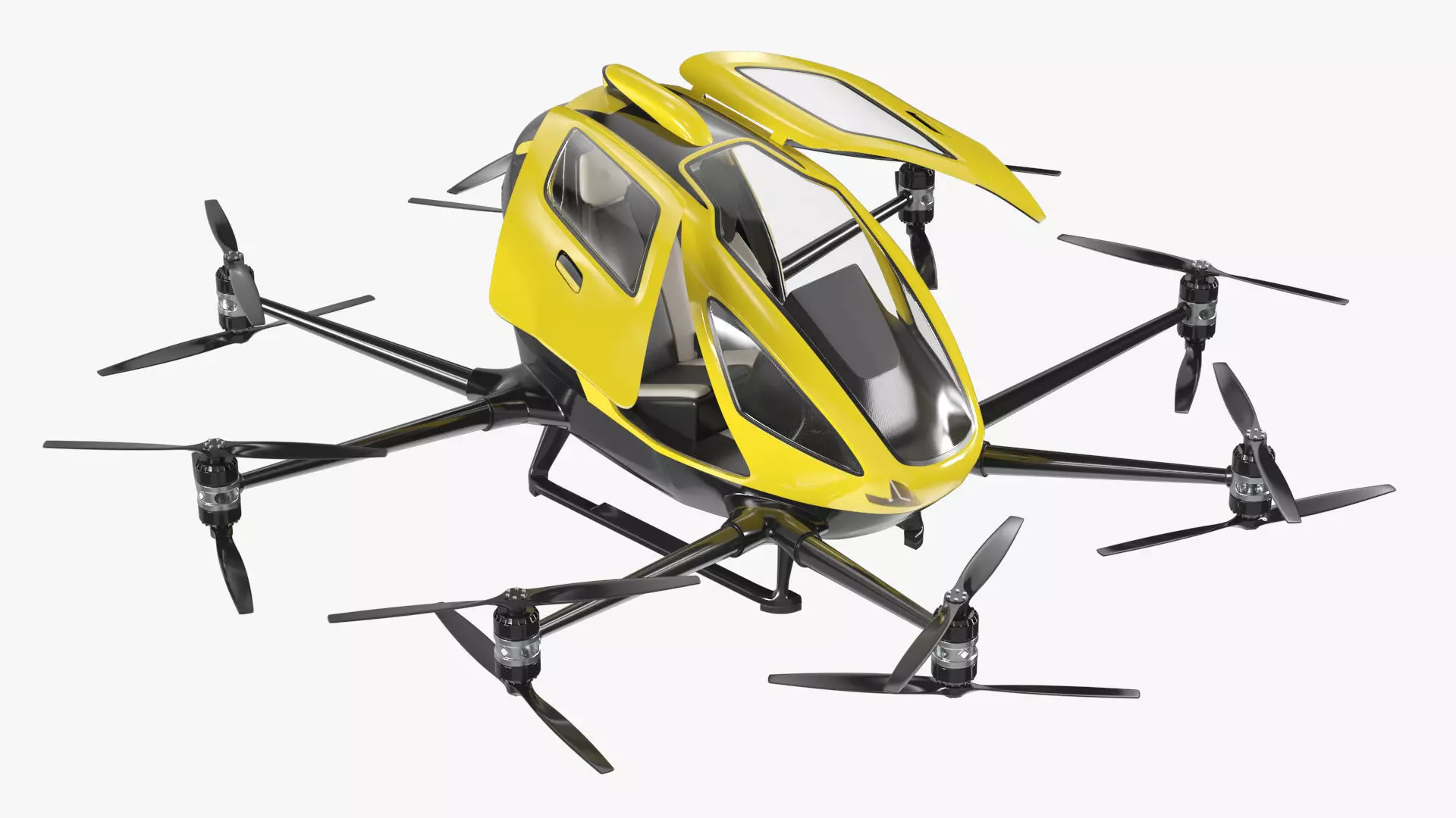 Personal Electric VTOL Aircraft Yellow Rigged 3D model_2