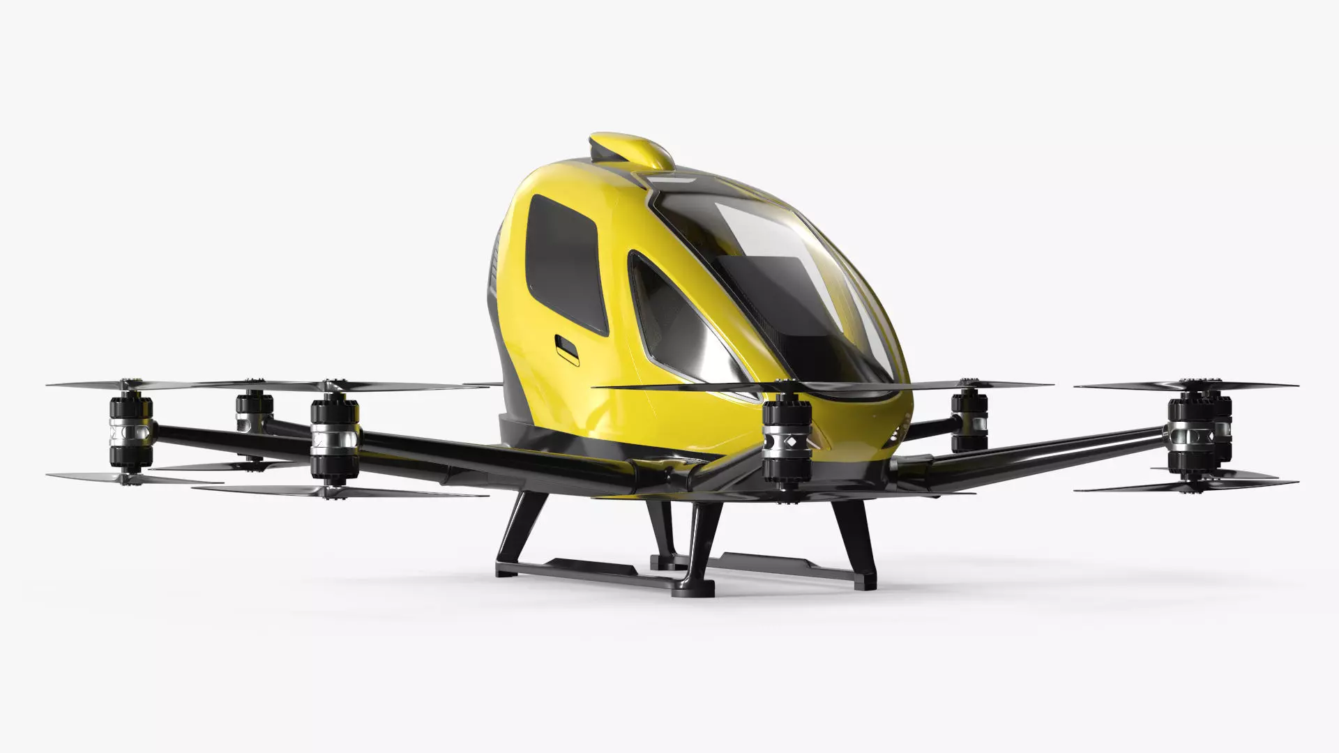 Personal Electric VTOL Aircraft Yellow Rigged 3D model_4