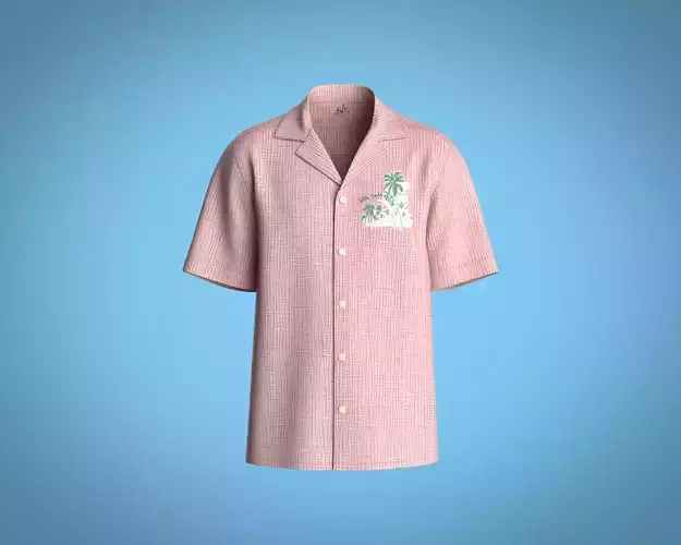 Mens regular fit resort shirt with texture fabric and graphic