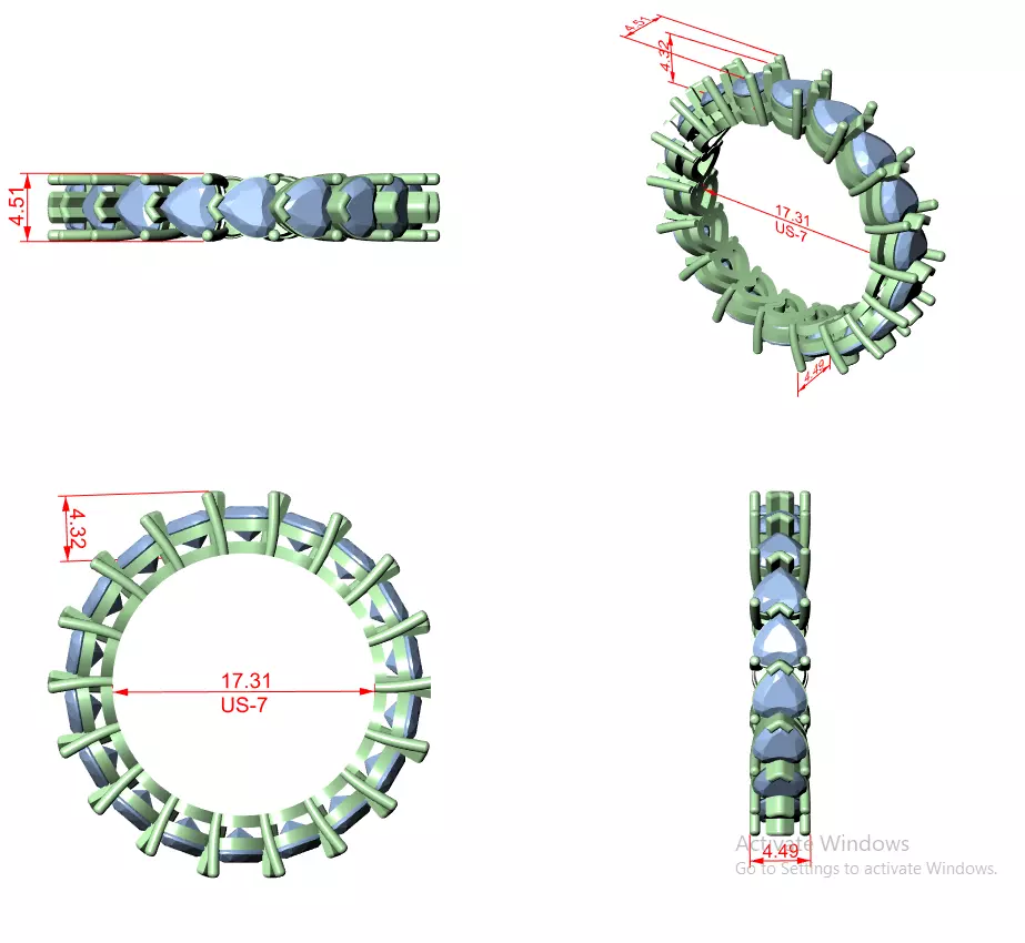 4mm Heart Cut Full Eternity Stacking Wedding Band 3DM STL Video 3D print model_12
