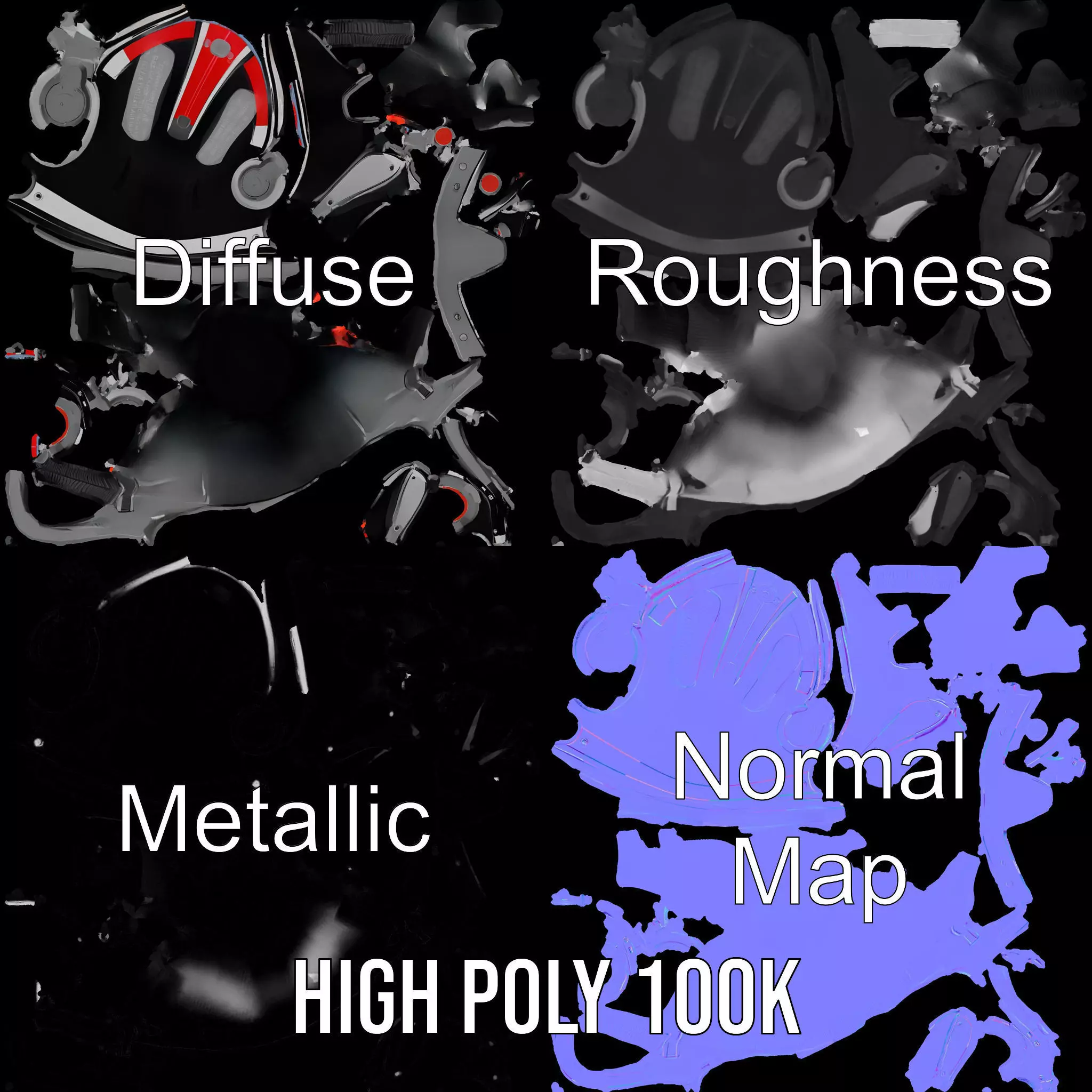 Sleek Black Helmet model pack Low-poly 3D model_4