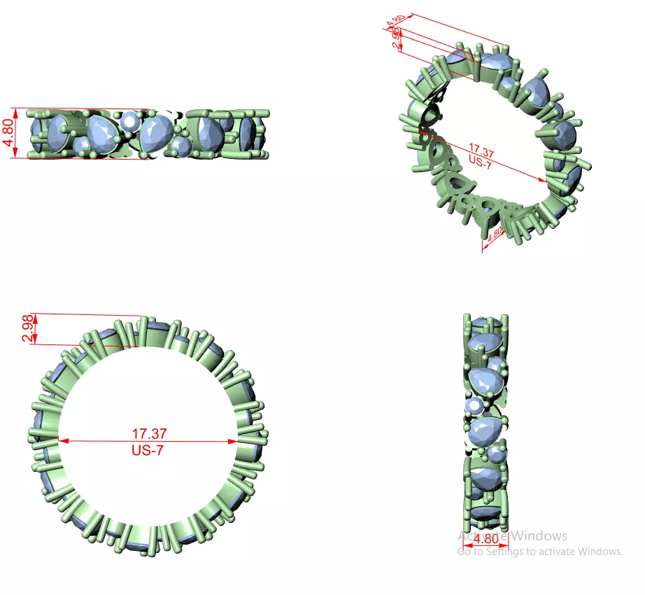 Alternating Pear and Round Cut Full Eternity Wedding Band 3D print model_12