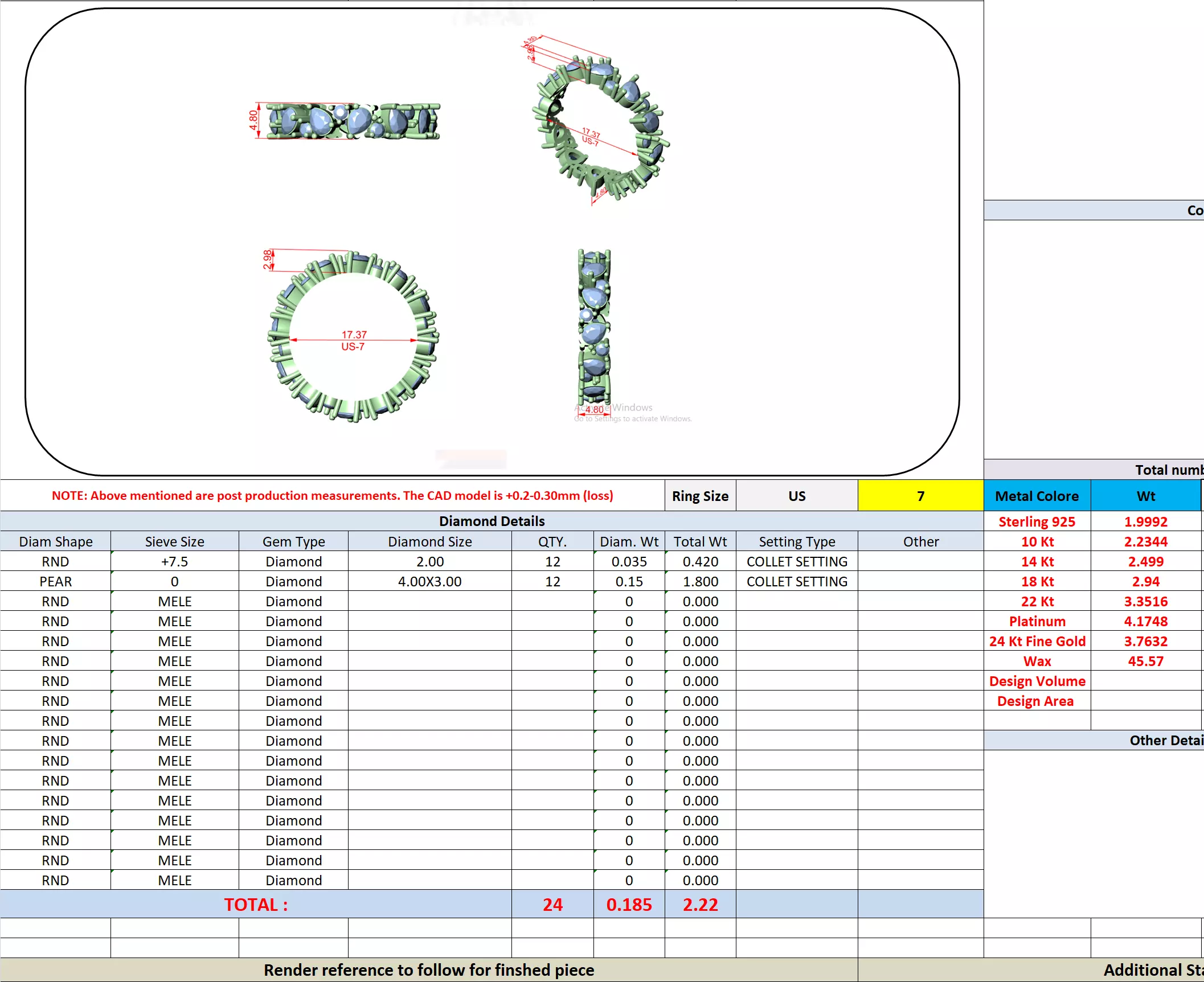 Alternating Pear and Round Cut Full Eternity Wedding Band 3D print model_13