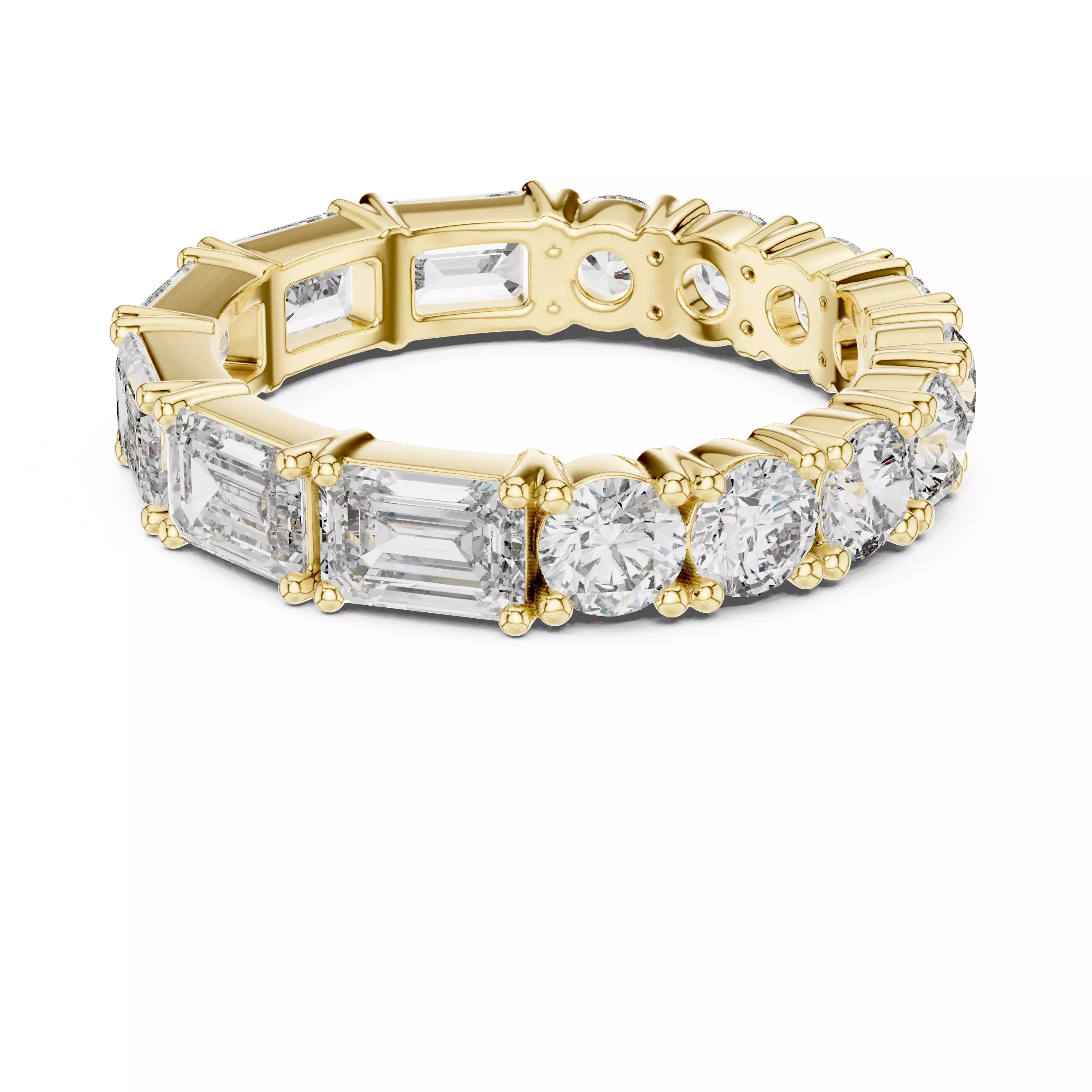 2 in 1 Half Emerald Half Round Cut Wedding Band 3DM STL Video 3D print model_8