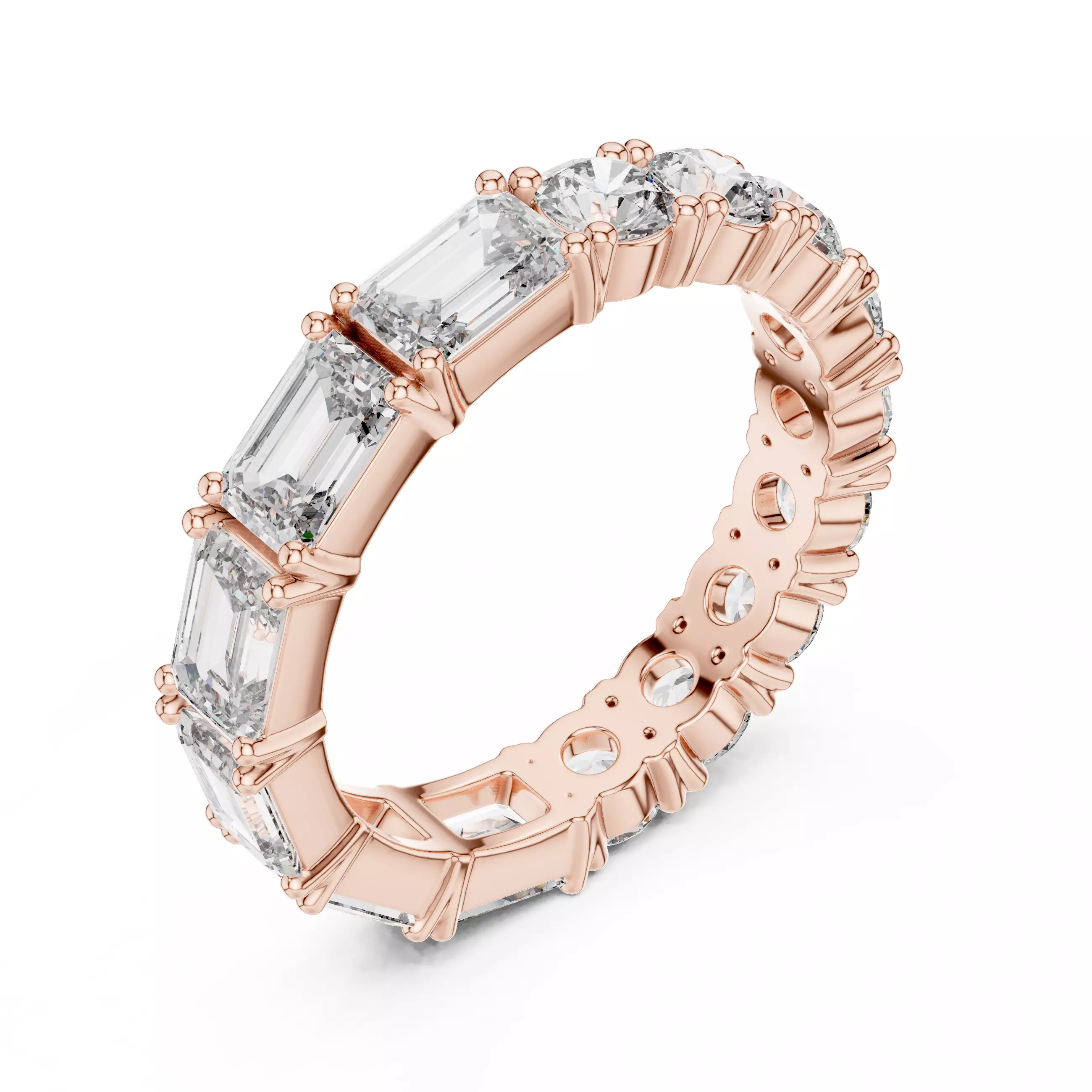 2 in 1 Half Emerald Half Round Cut Wedding Band 3DM STL Video 3D print model_4