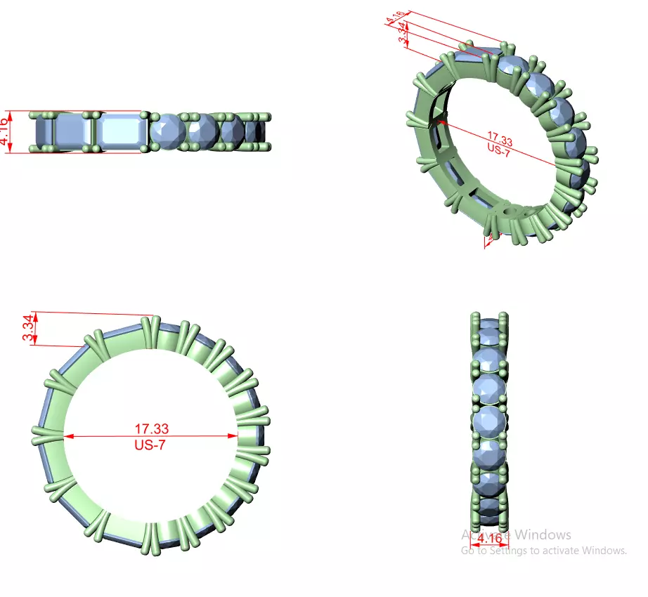 2 in 1 Half Emerald Half Round Cut Wedding Band 3DM STL Video 3D print model_12