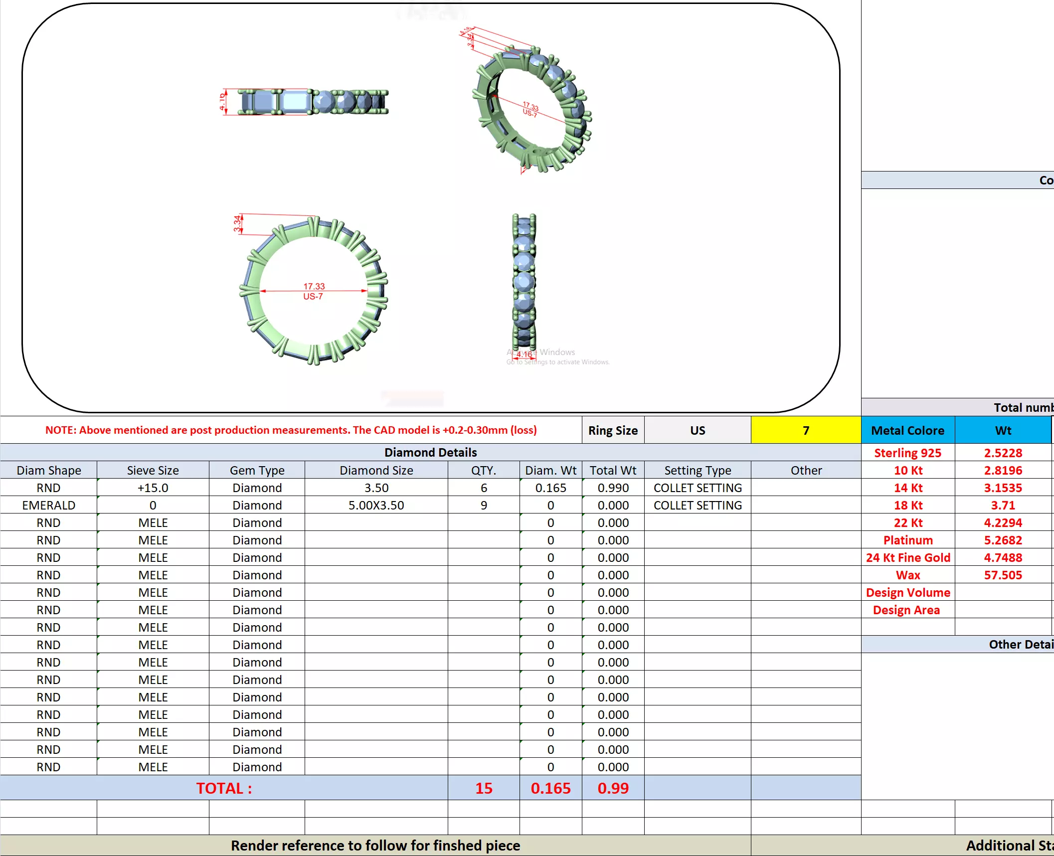 2 in 1 Half Emerald Half Round Cut Wedding Band 3DM STL Video 3D print model_13
