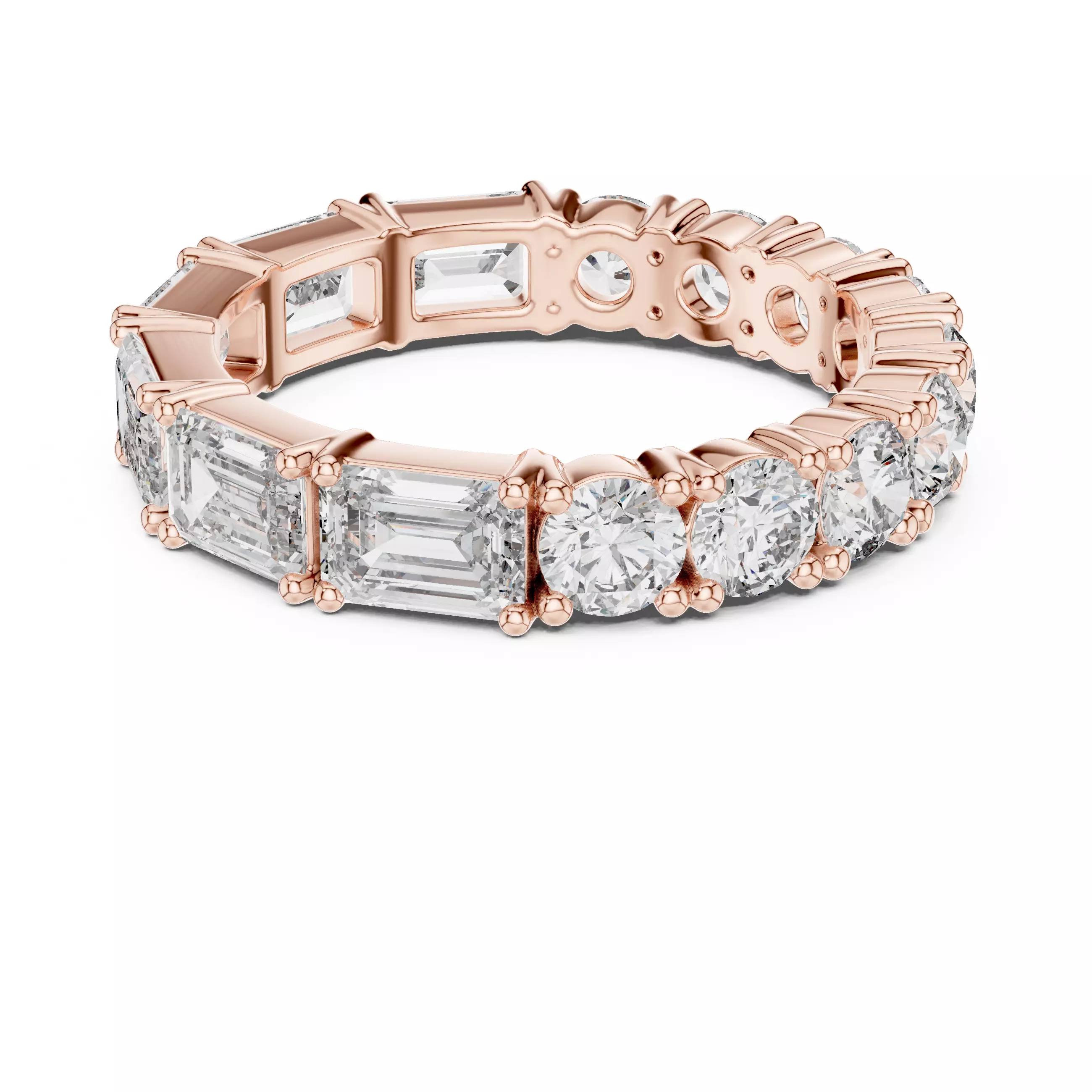 2 in 1 Half Emerald Half Round Cut Wedding Band 3DM STL Video 3D print model_5