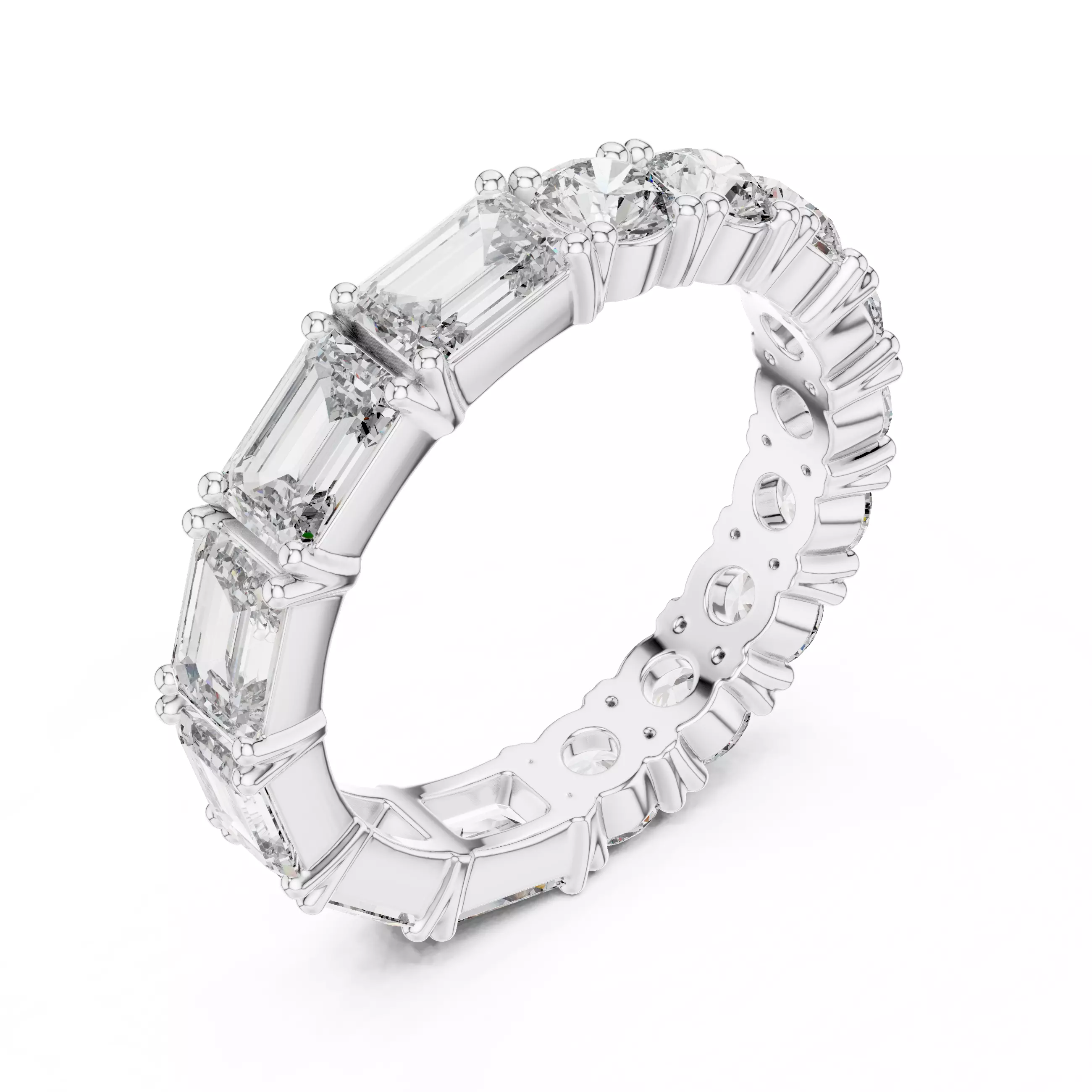 2 in 1 Half Emerald Half Round Cut Wedding Band 3DM STL Video 3D print model_10