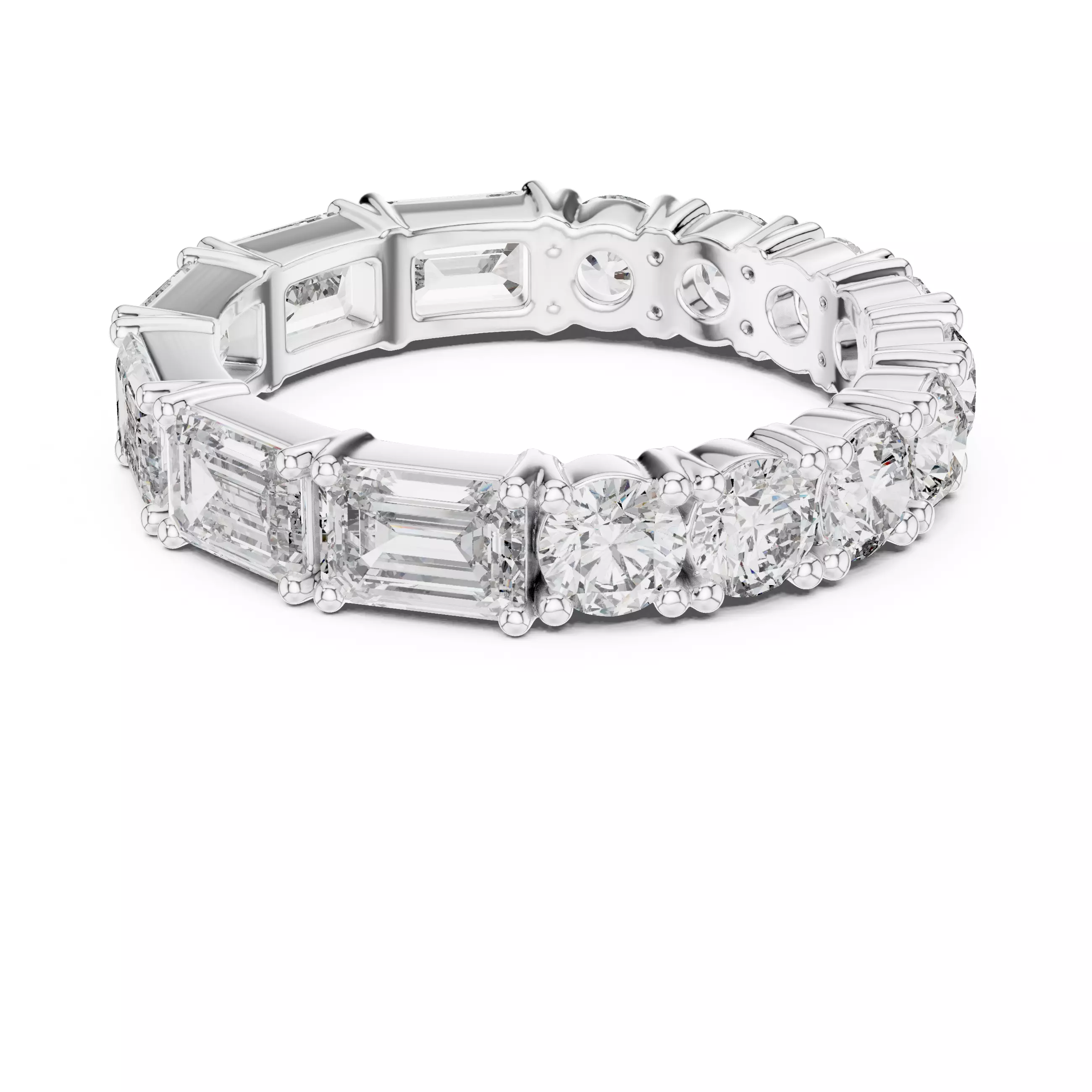 2 in 1 Half Emerald Half Round Cut Wedding Band 3DM STL Video 3D print model_11