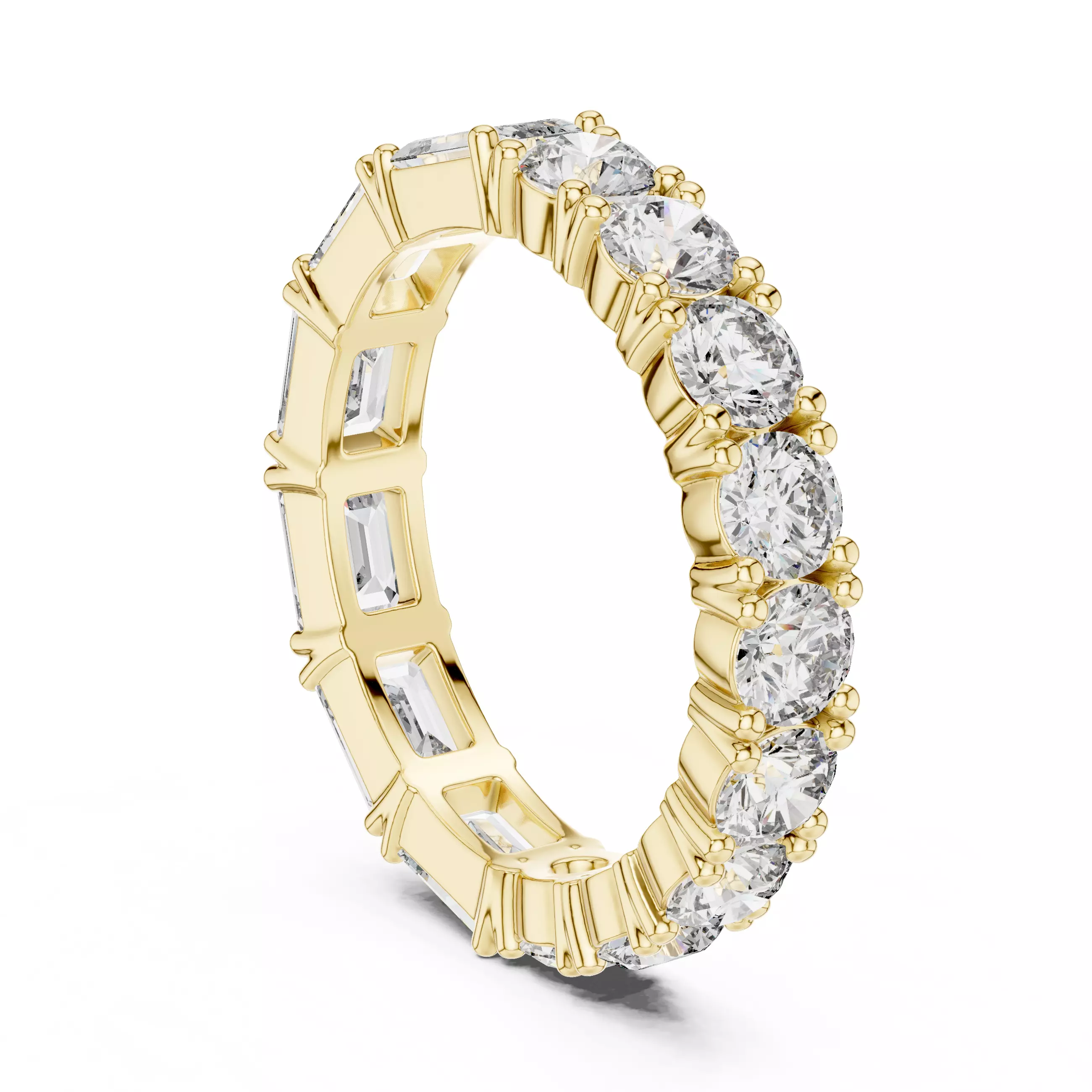 2 in 1 Half Emerald Half Round Cut Wedding Band 3DM STL Video 3D print model_6